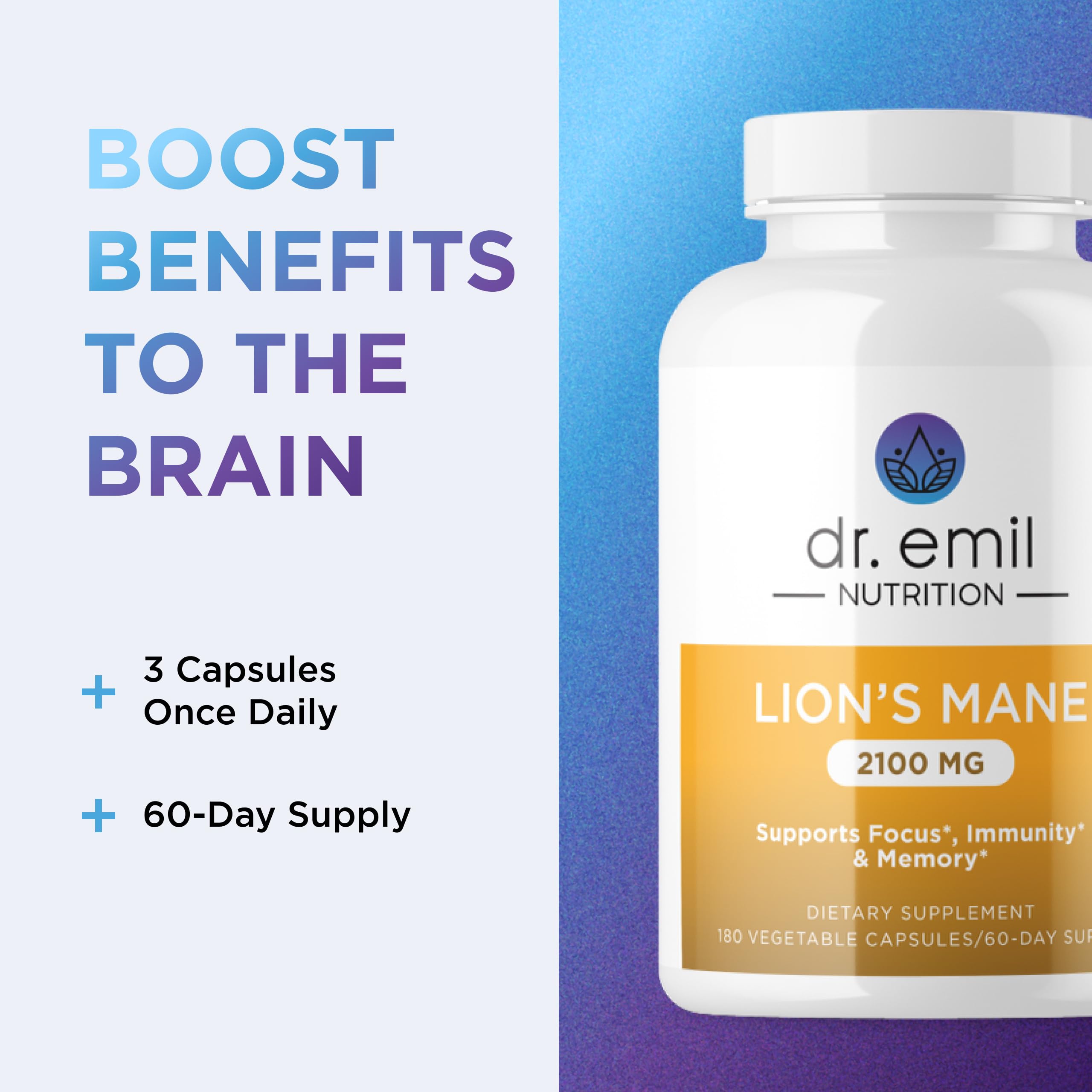 Organic Lions Mane Mushroom Supplement for Mental Clarity, Focus & Immune Support - Organic Brain Boosting Nootropic Lions Mane Mushroom Capsules with 100% Organic Lions Mane Extract, 60 Servings