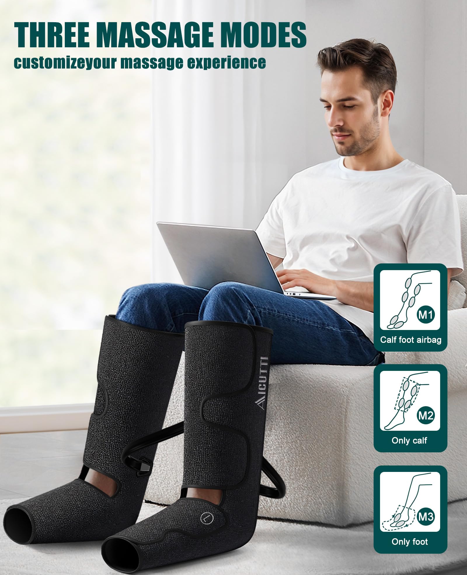 AICUTTI Professional Air Compression Leg and Foot Massager with Heat - Christmas & Birthday Gifts for Men & Women, Improved Circulation & Pain Relief, Ideal for Parents on Mother's Day & Father's Day