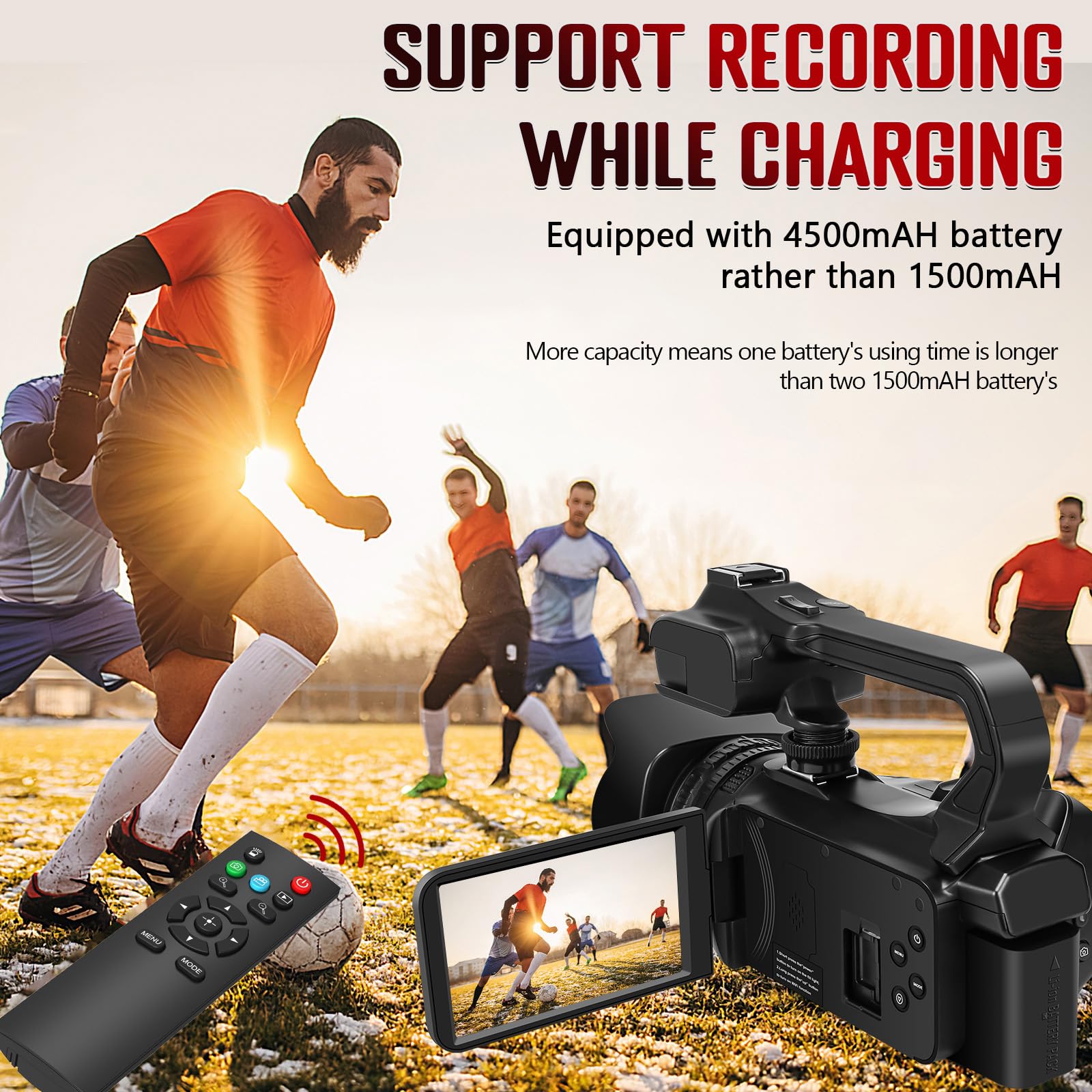 MERVNE 6K Video Camera Camcorder, 64MP 18X Digital Zoom IR Night Version Vlogging Camera for YouTube, HD WiFi Video Camera with 4500mAh Battery, SD Card, Stabilizer, Mic, Remote Control and Charger