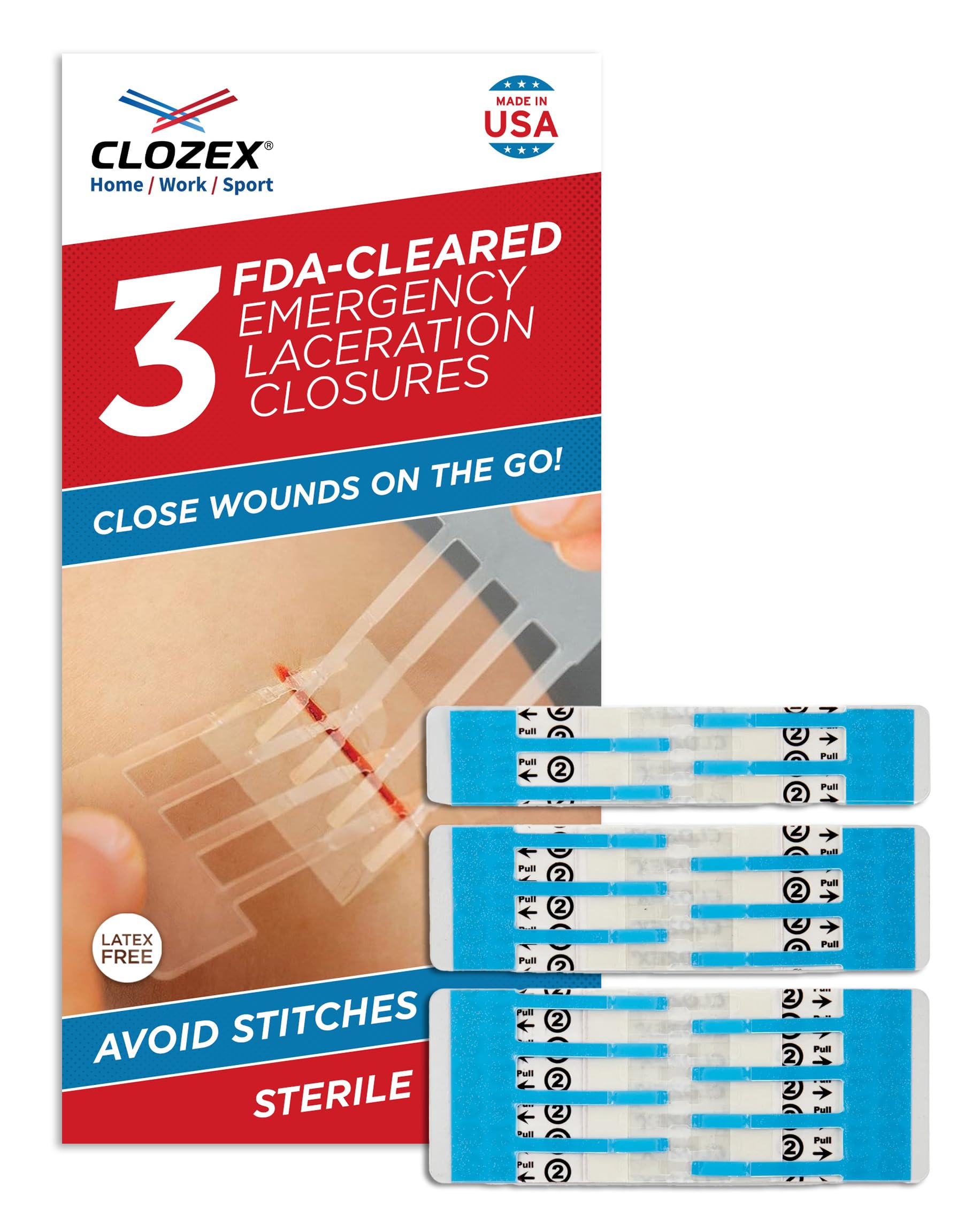 Clozex Wound Closure Device - Repair 3 Individual 3 3/8" Lacerations Without Stitches, FDA Cleared