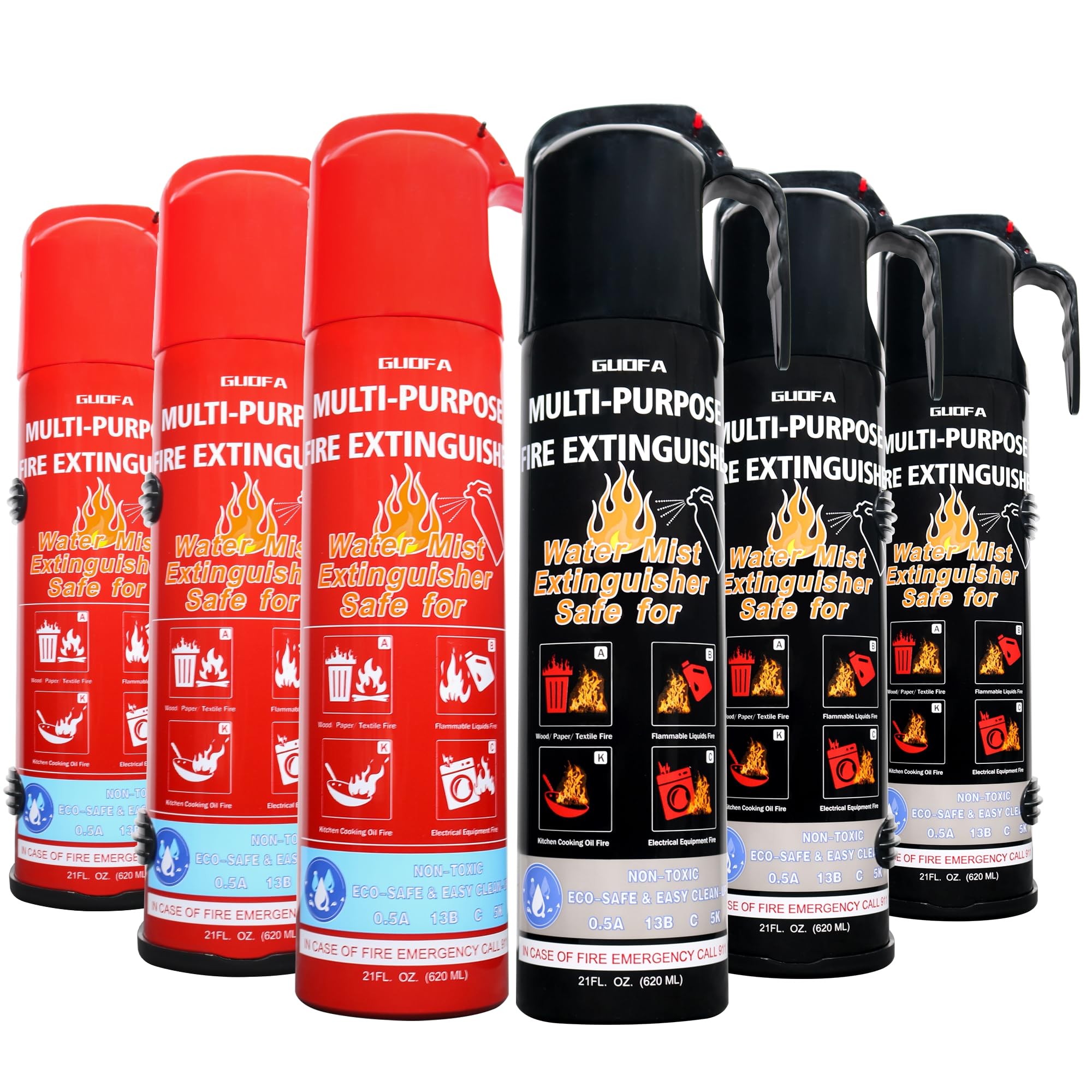 Fire Extinguisher for Home, 6 Pack Vehicle Fire Extinguishers with Mount, Portable Fire Extinguisher Effective on A, B, C, K Fires, Water-Based Extinguisher for Car Boat House Office Kitchen Garage