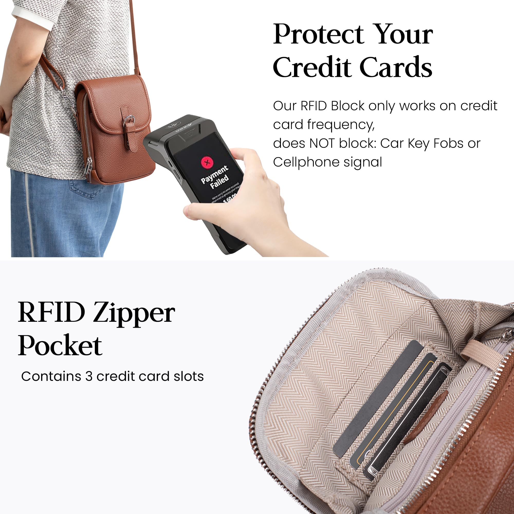 befen Soft Real Leather Small Crossbody Bags for Women, Woman Anti-Theft Phone Purse Shoulder Bag Handbags with RFID Card Slots Cognac Brown