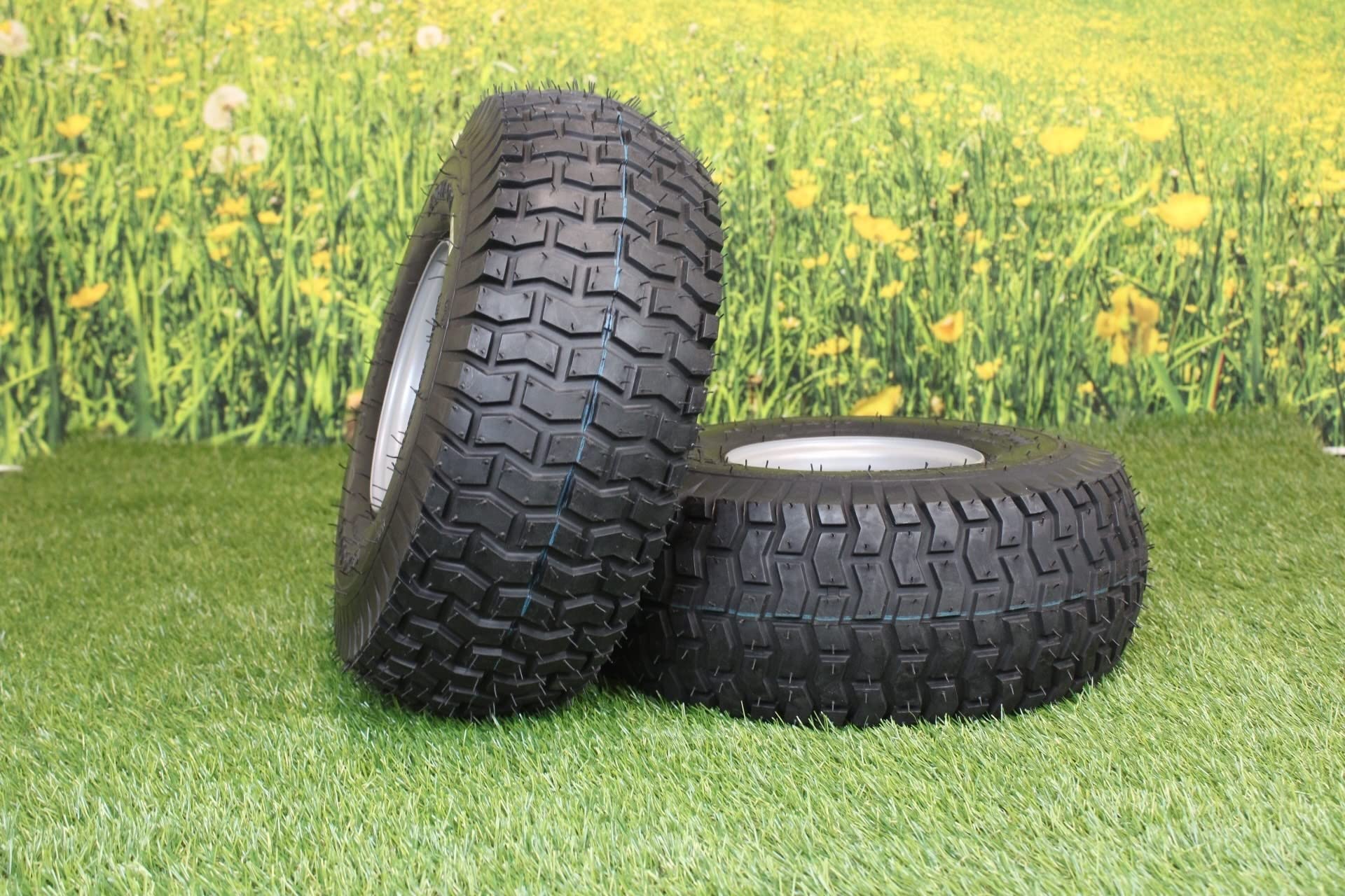 Antego Tire & Wheel (Set of 2) 15x6.00-6 Tire and Wheel Assemblies, ATW-001, 4 Ply Turf Tires, .75" Precision Ball Bearings, Poulan/Husqvarna Mower Front Tires, and Honda Lawn Mower Tires 15x6.00-6