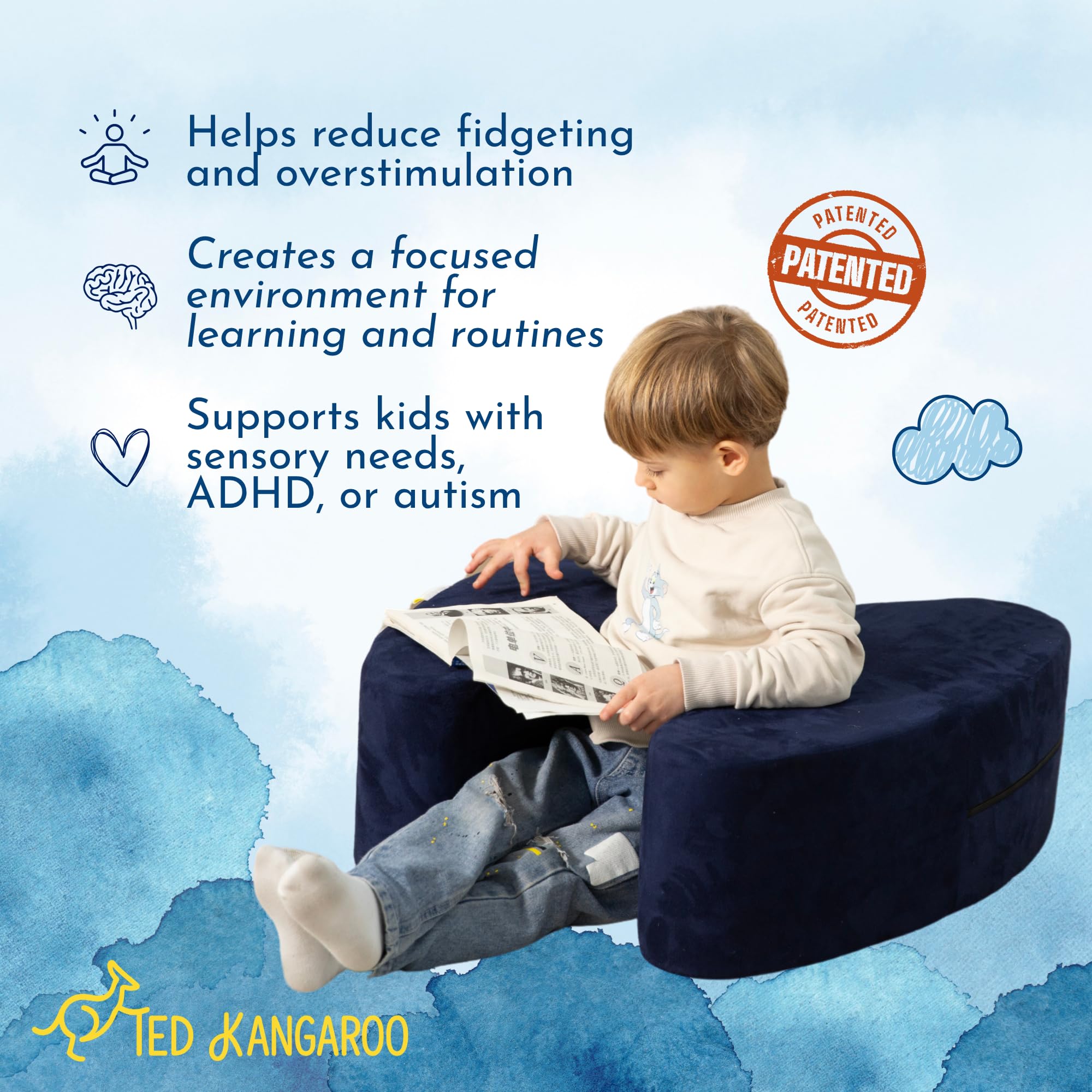 TED KANGAROO Sensory Soft Squeeze Seat – Calming Compression Chair for Kids with Sensory Needs, Washable Cover, Rocking Design