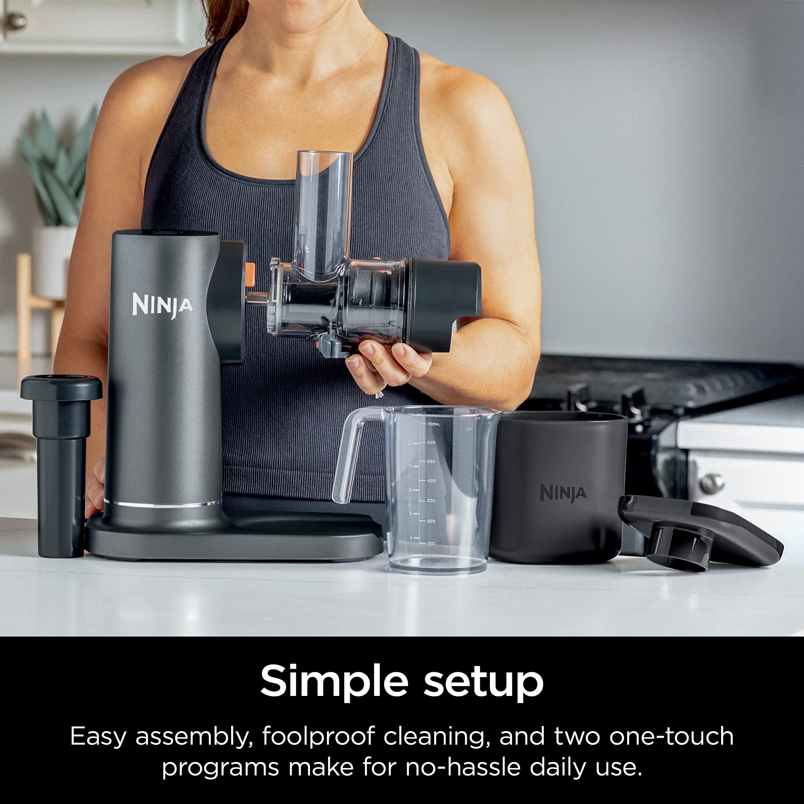 Ninja JC151 NeverClog Cold Press Juicer, Powerful Slow Juicer with Total Pulp Control, Countertop, Electric, 2 Pulp Functions, Dishwasher Safe, 2nd Generation, Charcoal