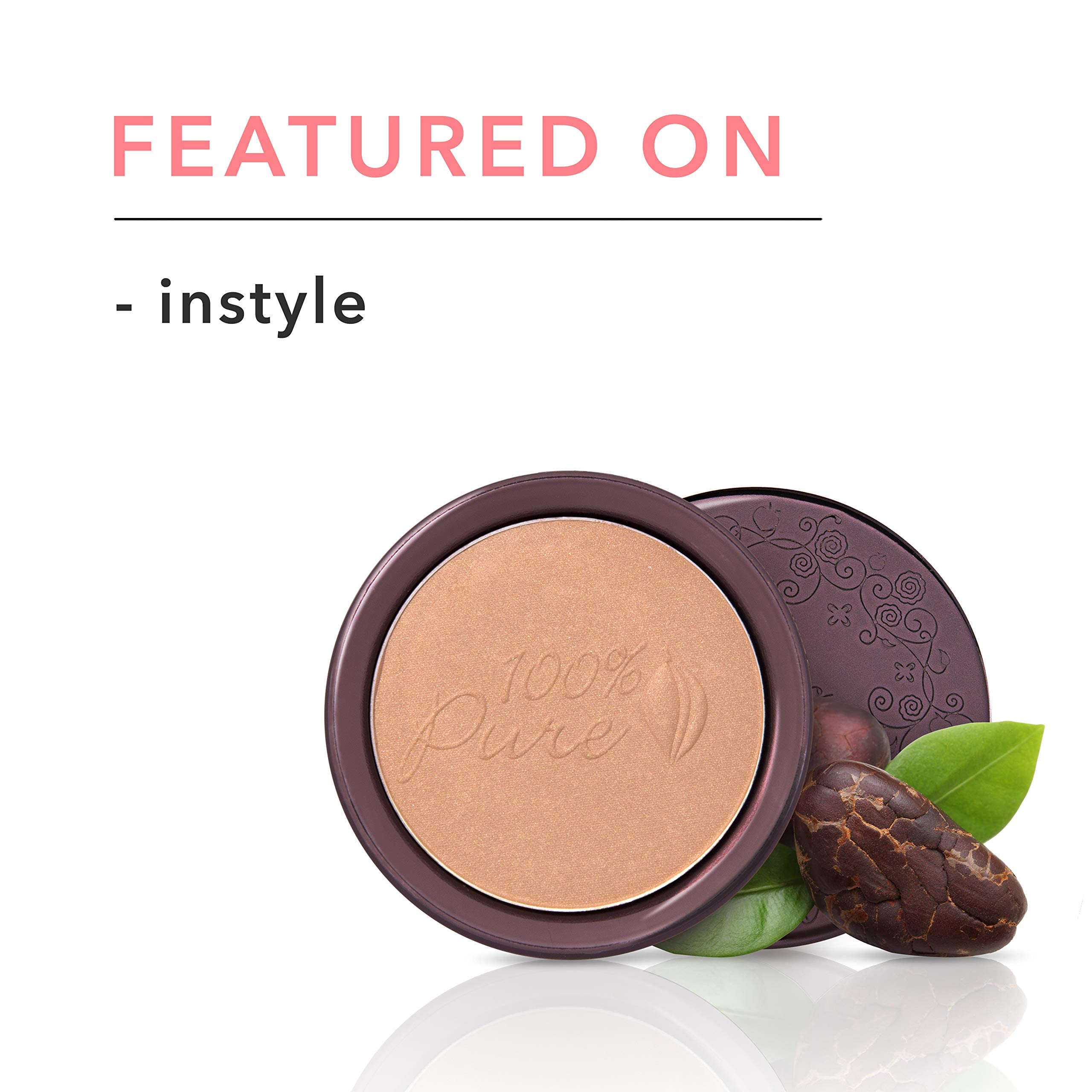 100% PURE Cocoa Pigmented Bronzer Powder for Face Makeup Contour Soft Shimmer Sun Kissed Glow Cocoa Gem (Light Peachy Brown w/Golden Undertones) - 0.32 Oz