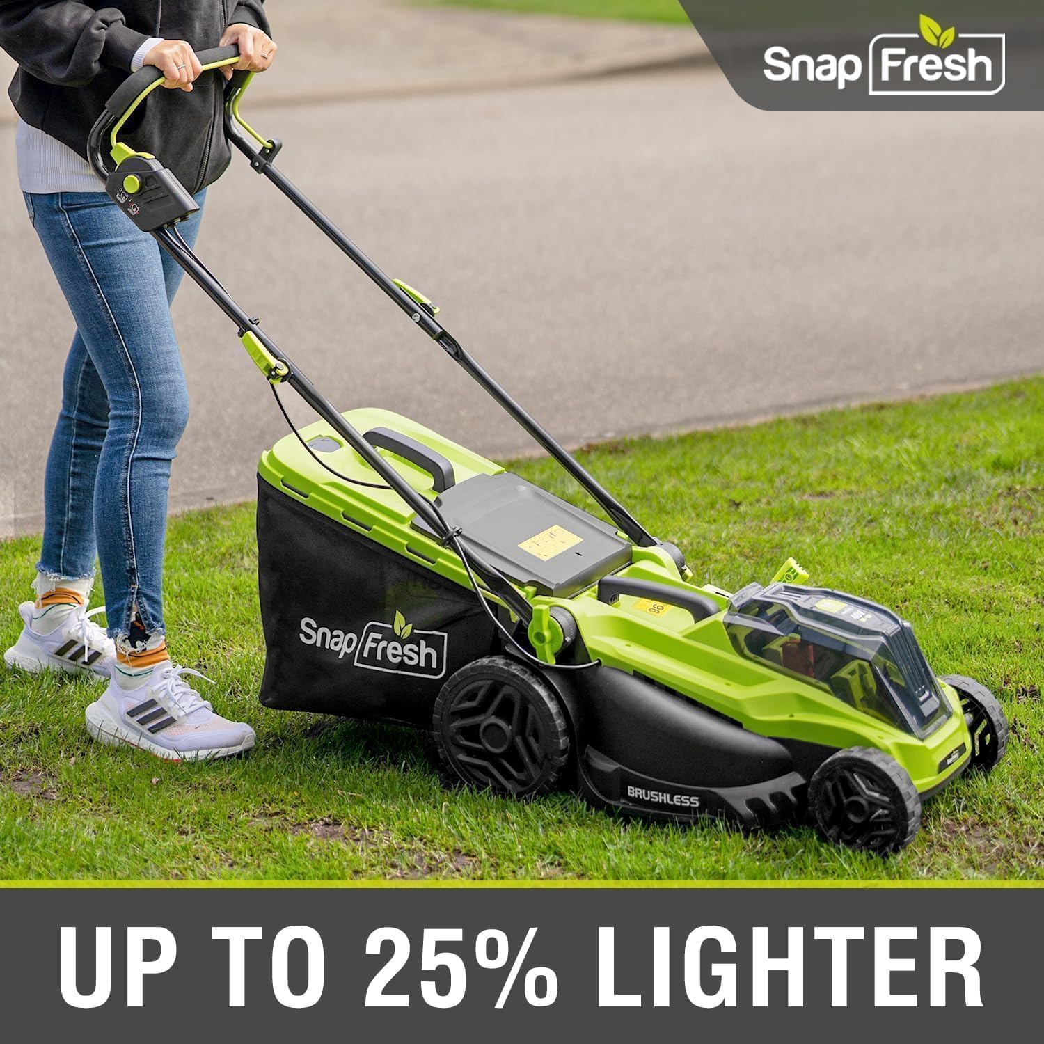 SnapFresh Electric Lawn Mower Cordless - 40V (2 x 20V) 16” Brushless Push Lawn Mowers with 4.0Ah Battery x 2 and Fast Charger Included - Battery Operated Lawn Mower with Bagger