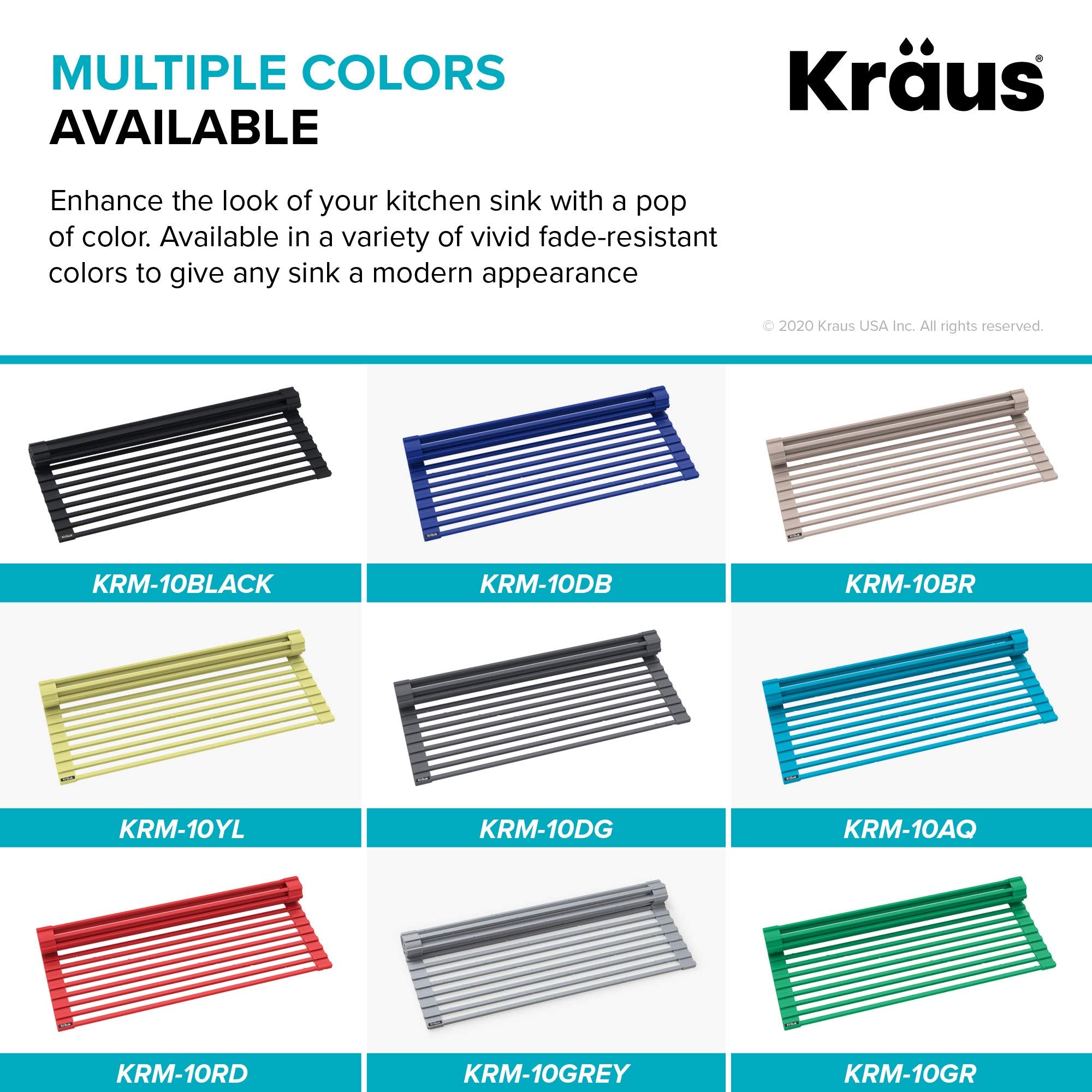 Kraus Multipurpose Over-Sink Roll-Up Dish Drying Rack, Colander and Trivet in Black, KRM-10BLACK