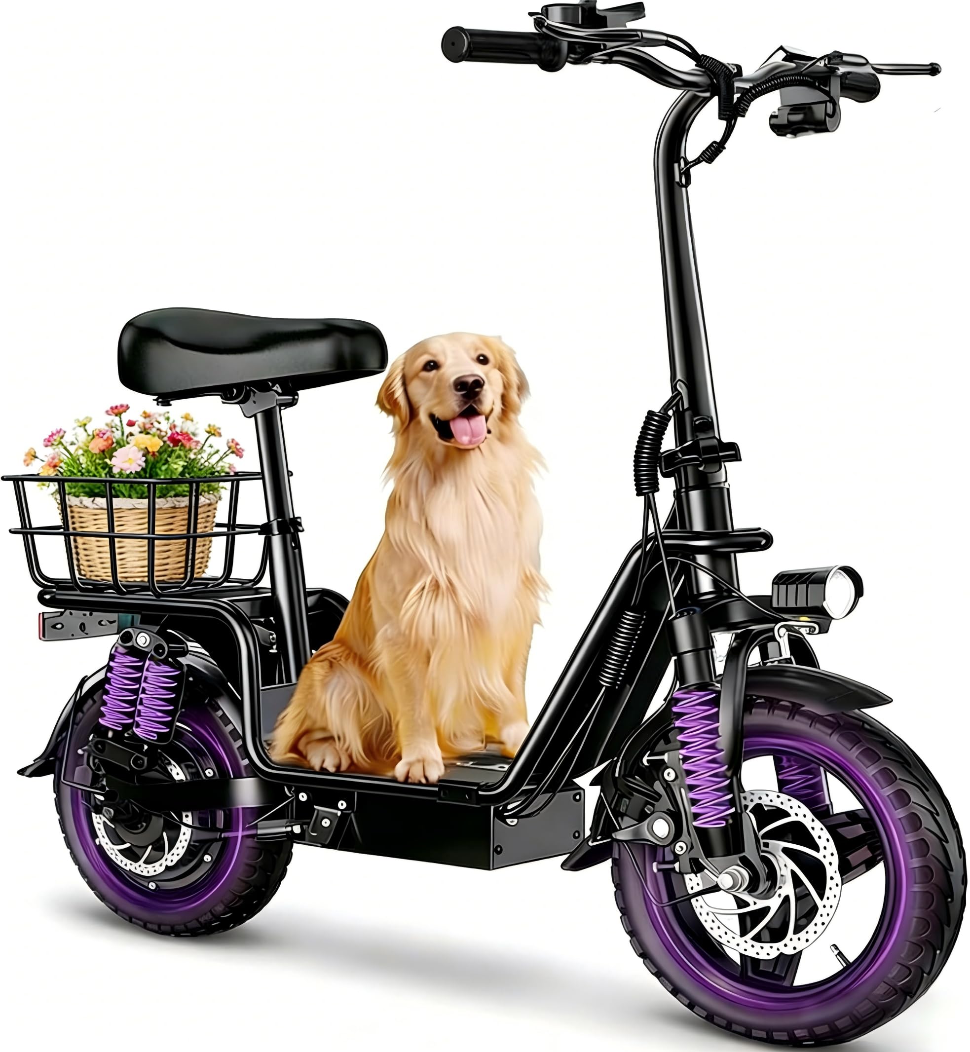 Electric Scooter with Seat for Adults,1000W Peak Power, 35-Mile Range, 20MPH, 14" Tires, Foldable Commuter E-Scooter with Basket for Pets Dogs and Items, 330lbs Max Load