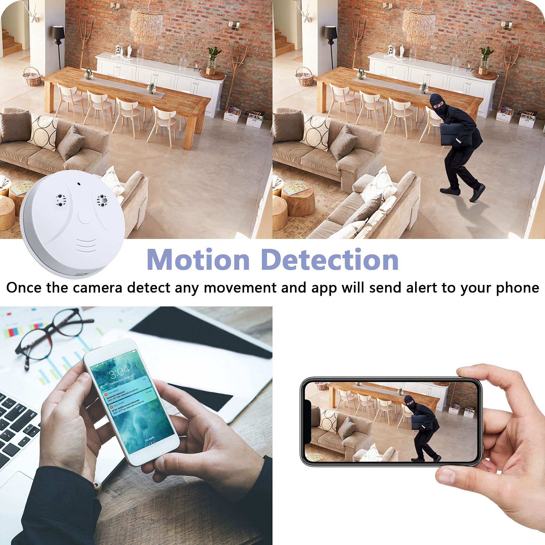 Mini Detector Camera, Full HD 1080P Wireless Security Nanny Detector Camera with Motion Detection/Remote View for Home and Office, No Audio