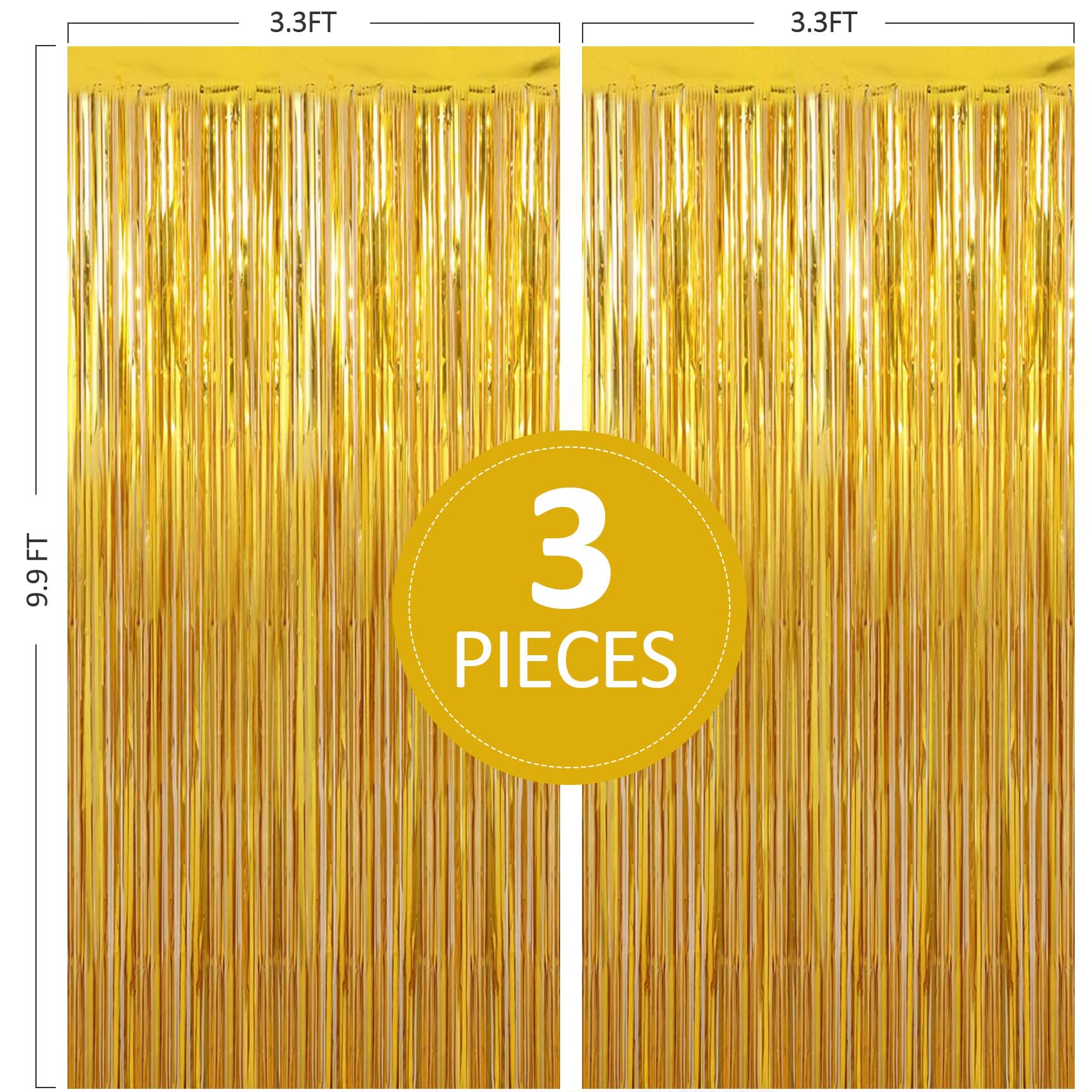 Birthday Party Decorations: 3 Pack 3.3 x 9.9 ft Gold Foil Fringe Curtains Party Supplies, Tinsel Curtain Backdrop for Parties/Birthday/Photo Booth