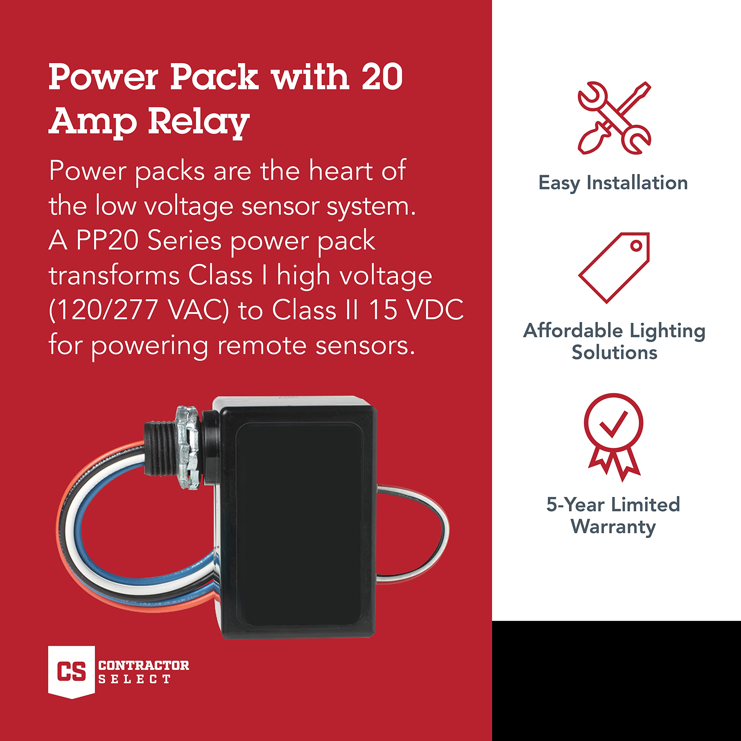 Sensor Switch Contractor Select Power Pack Relay Circuit Protection for Motion Sensors, 120/277 VAC, Black (PP20)