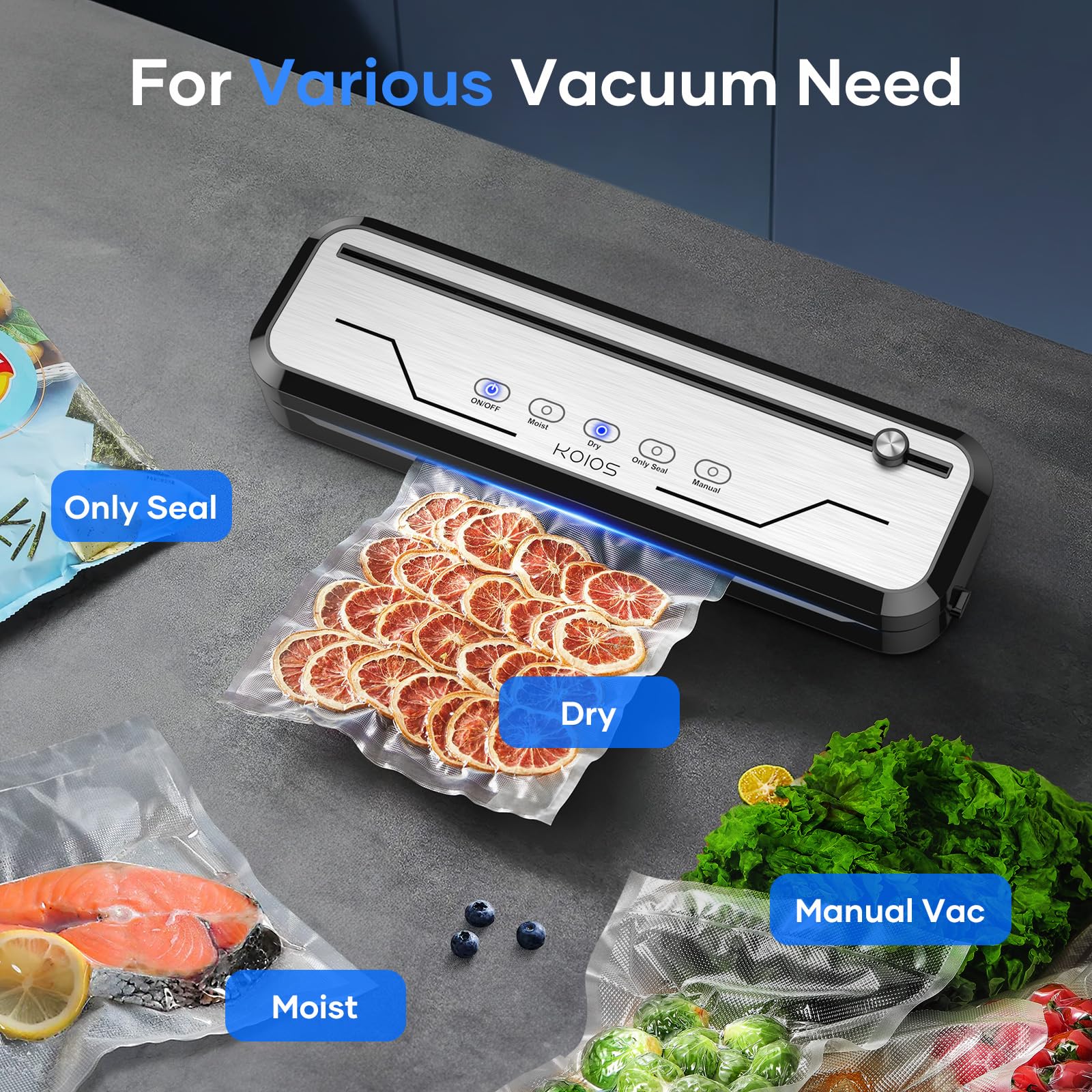 Vacuum Sealer for Food, Multi-Functional Vacuum Sealer Machine Compact Air Sealing System with Build-in Cutter, LED Indicator Dry & Moist Modes with 15 Vacuum Bags for Food Vacuum Sealing (Silver)