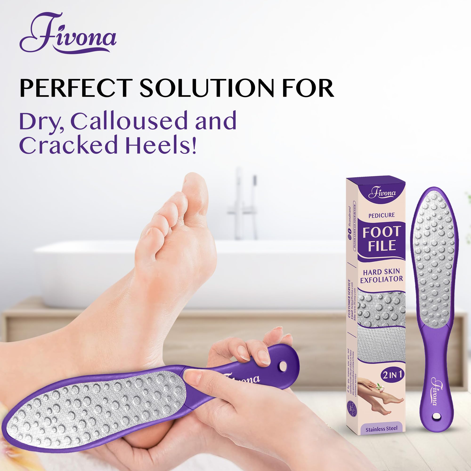 Fivona Foot File - Callus Remover, Double Sided Foot Rasp for Dry Heels, Feet Scrubber for Dead Skin, Foot Scraper for Corn Removal