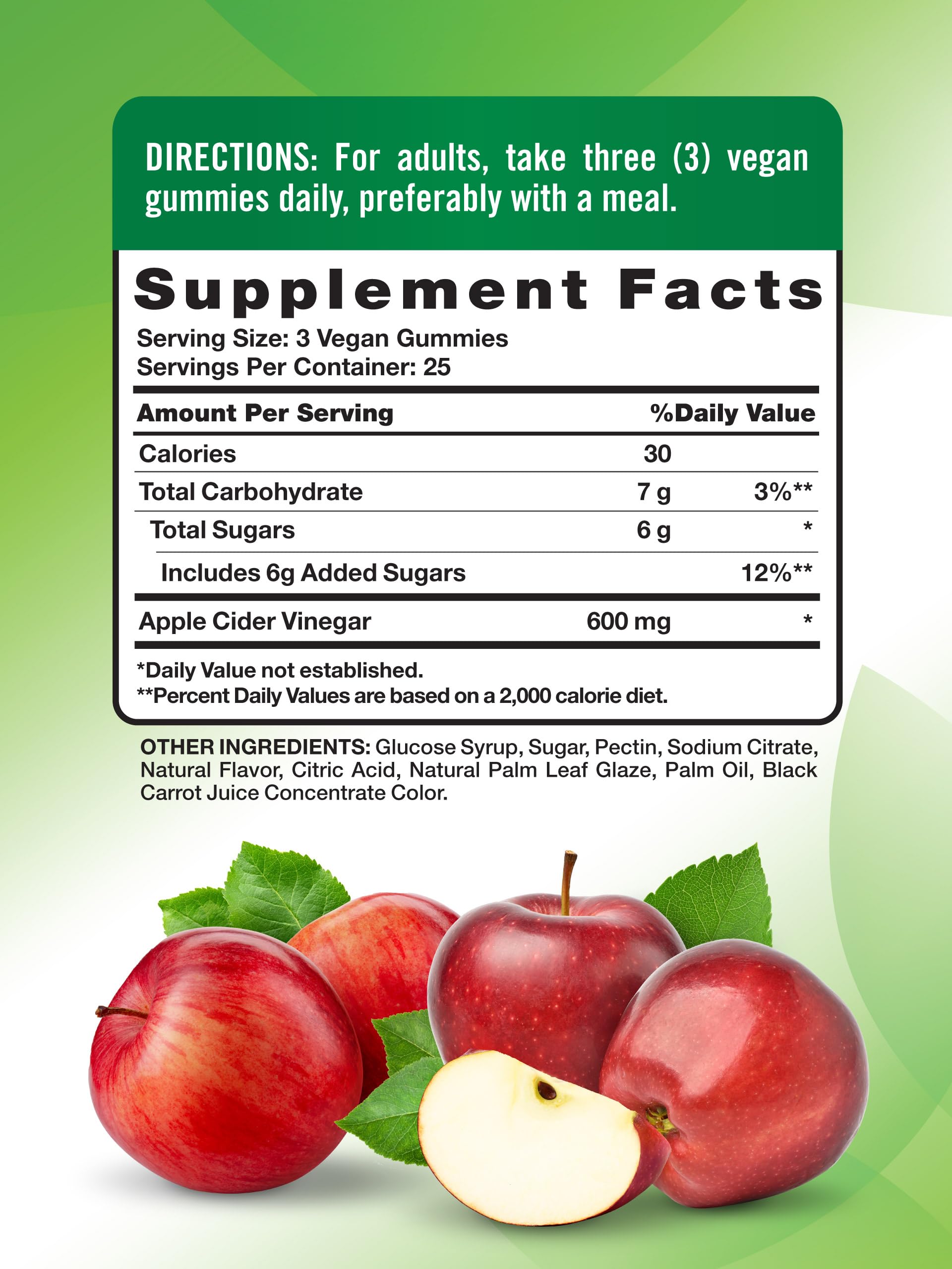 Nature's Truth Apple Cider Vinegar Gummies | 600 mg | 75 Gummies | Apple Flavor | Vegan, Non-GMO, Gluten Free Supplement