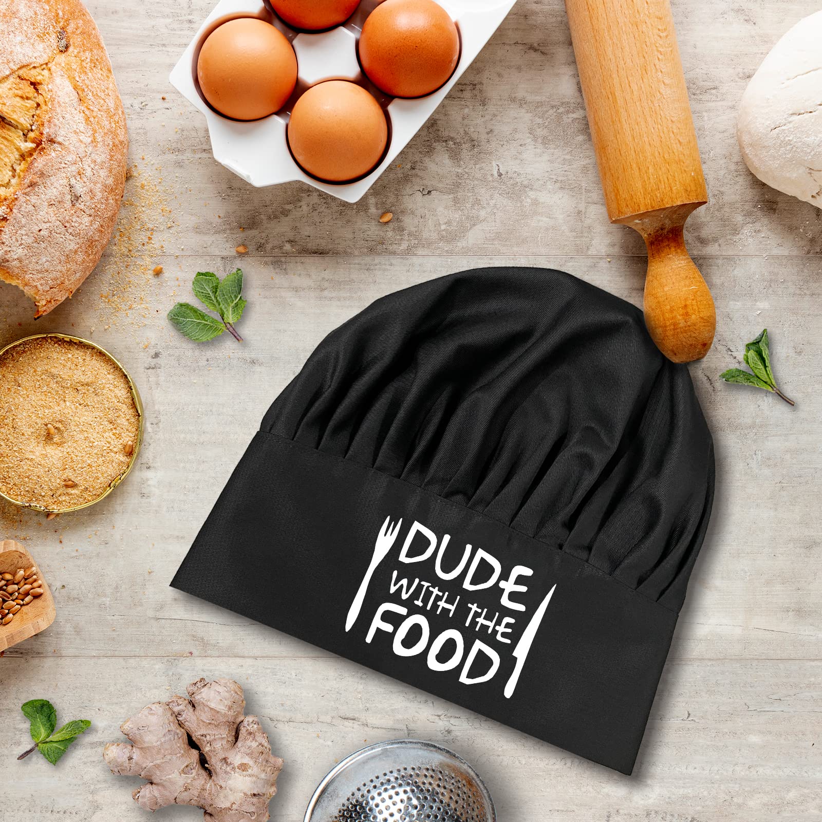 Dude with The Food,Funny Chef Hat，Adjustable Kitchen Cooking Hat for Men & Women,Chef Gift,BBQ Lover Gift,Perfect for BBQ Grilling Barbecue Cooking Baking Black