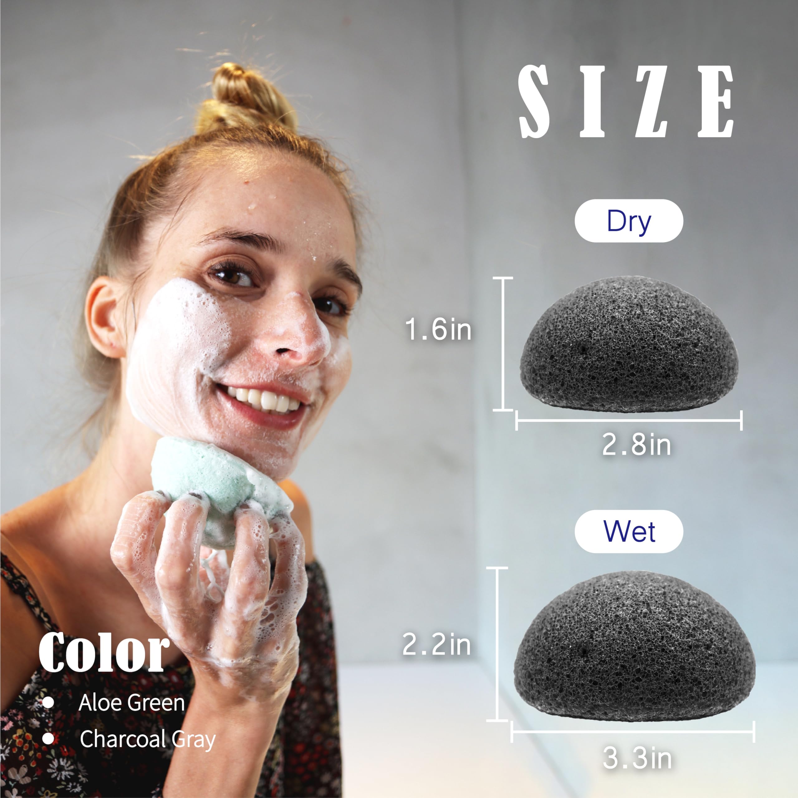 myHomeBody Natural Konjac Facial Sponges - for Gentle Face Cleansing and Exfoliation - with Activated Charcoal and Aloe Vera, 4pc. Set