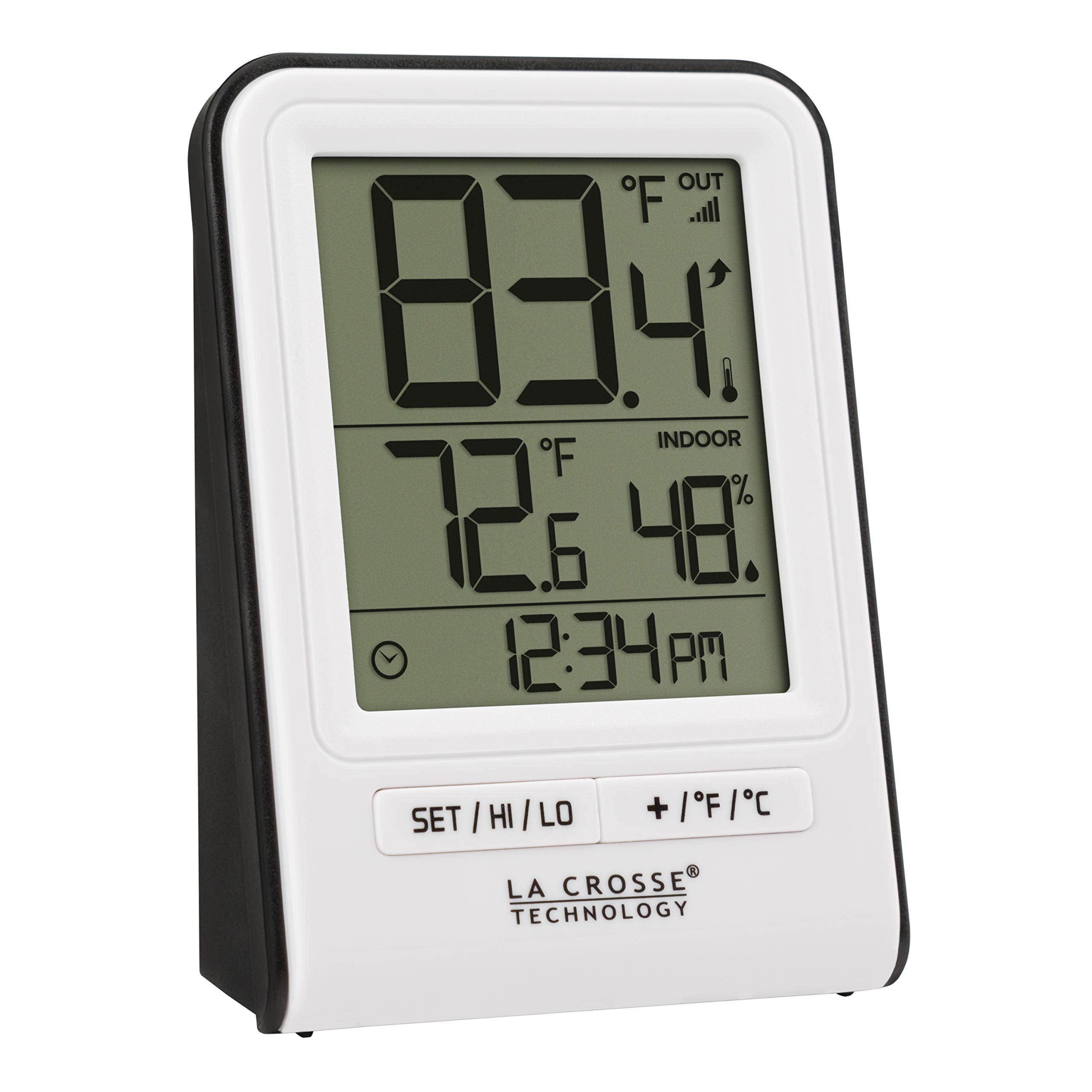 La Crosse Technology Wireless Indoor/Outdoor Temperature Monitor with Hi/Low Records, Humidity, 12/24 Hour Time - 330 Foot Transmission Range