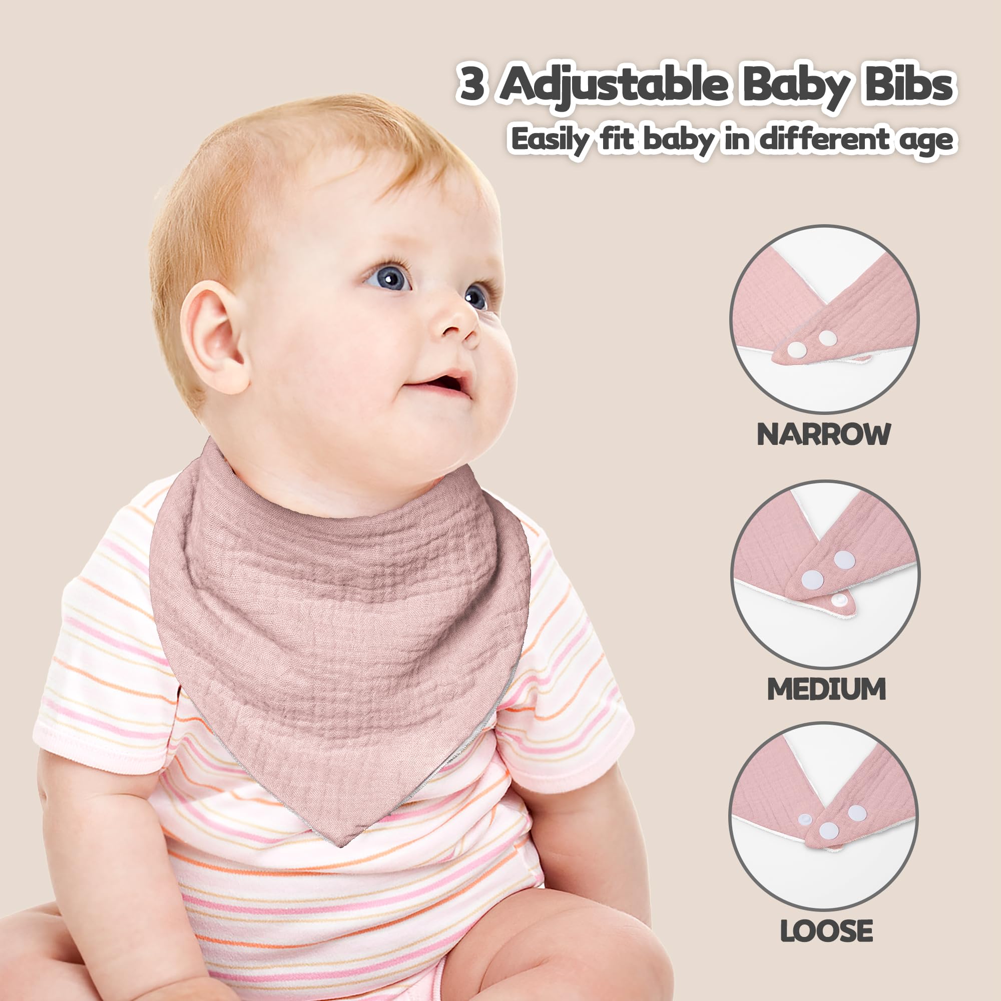 Susurration Muslin Baby Drool Bibs 6Pack Soft Triangular Adjustable Baby Bandana Bibs for Unisex Girls & Boys (Pink)