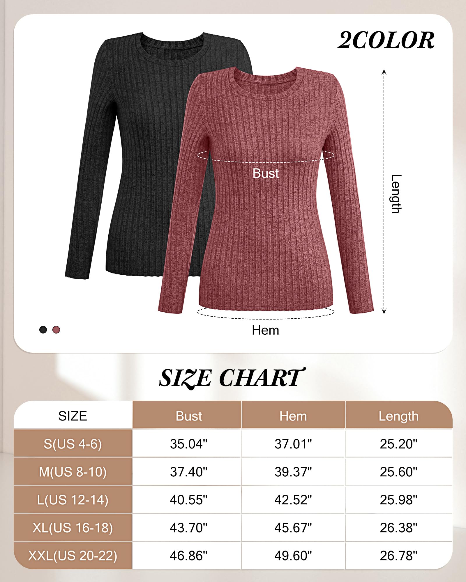 Ficerd 2 Pack Women's Sweaters, Fall Long Sleeve Fitted Sweaters Cable Knit Light Tunic Tops Crew Neck Sweaters 2025 Trendy(Medium,Black, Wine Red)