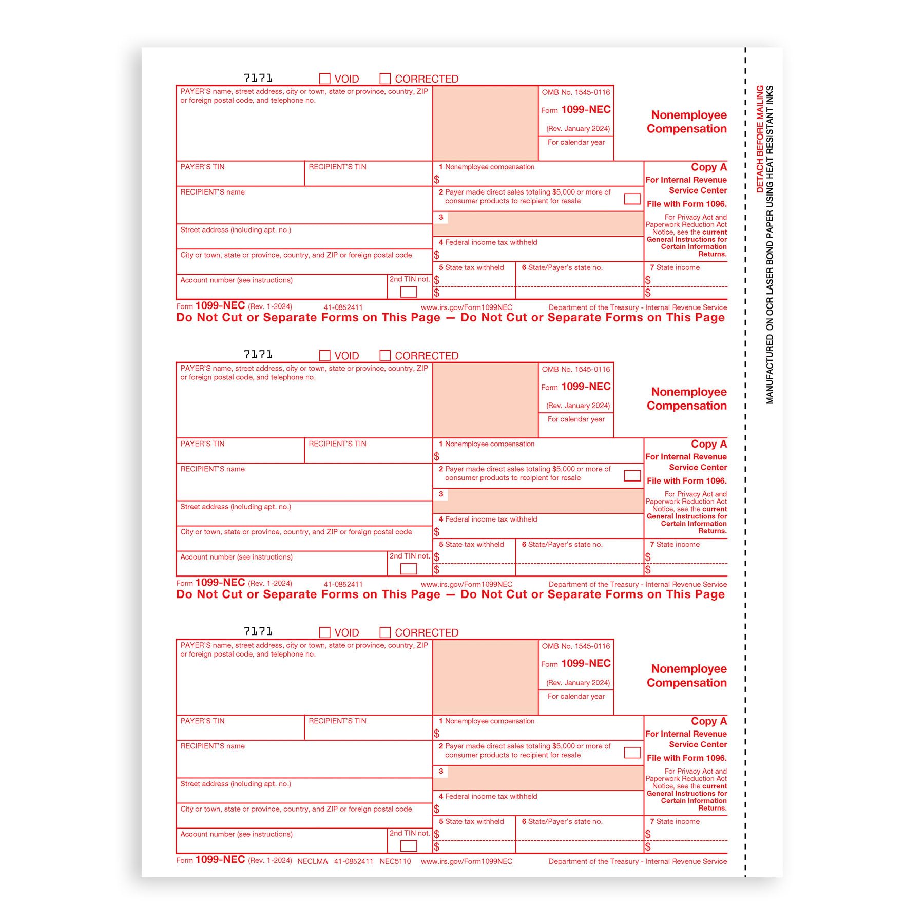 Blue Summit Supplies 1099-NEC 4-Part Tax Form Kit, 2024, Intended for QuickBooks and Accounting Software, 25 Pack, Software and Envelopes NOT Included