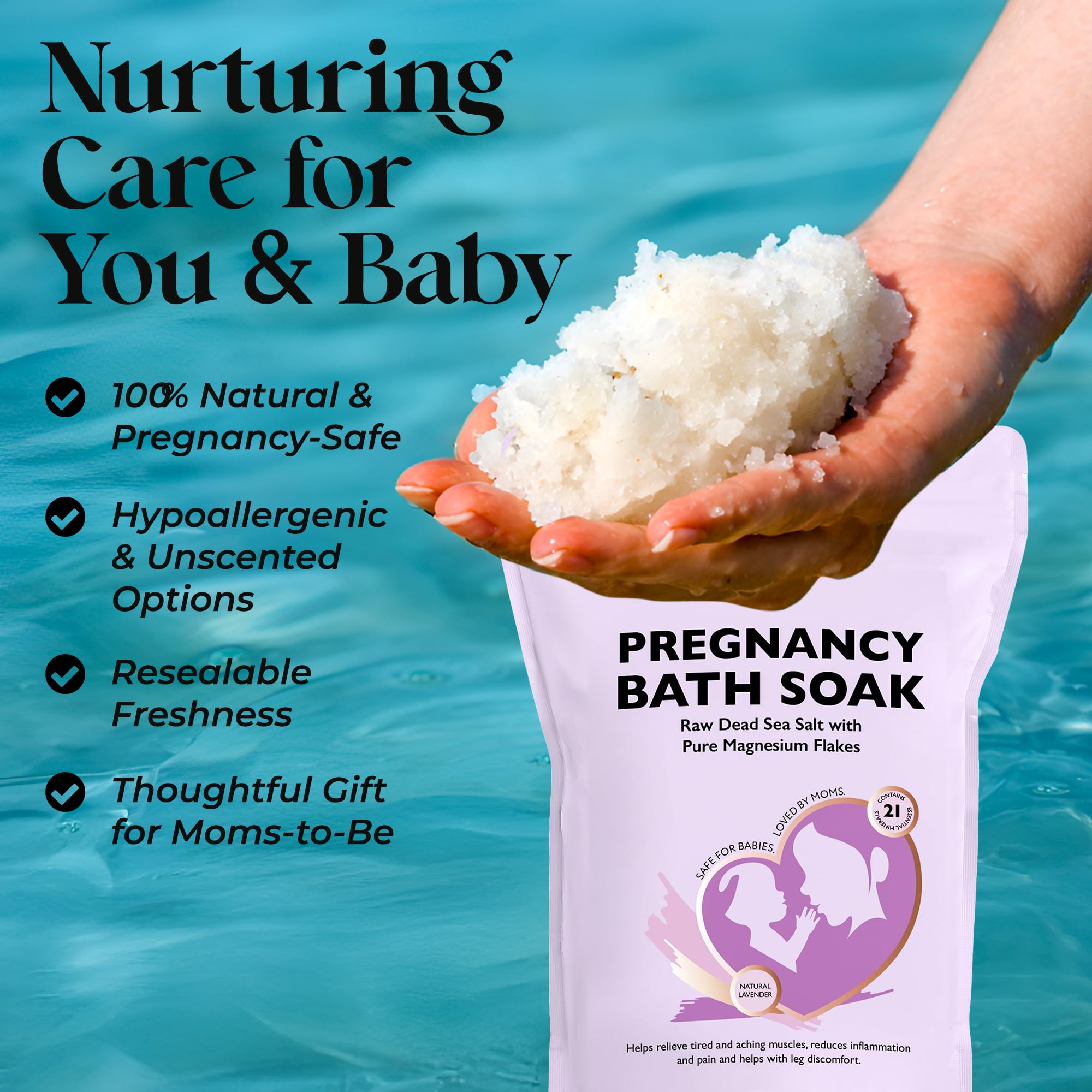 Aromasong Dead Sea Pregnancy Bath Soak 5 LB - Natural Lavender Pure Magnesium Flakes & Minerals - Pregnancy, Postpartum Muscle Ache & Leg Discomfort - Better Absorbs Than Epsom (Packaging May Vary)