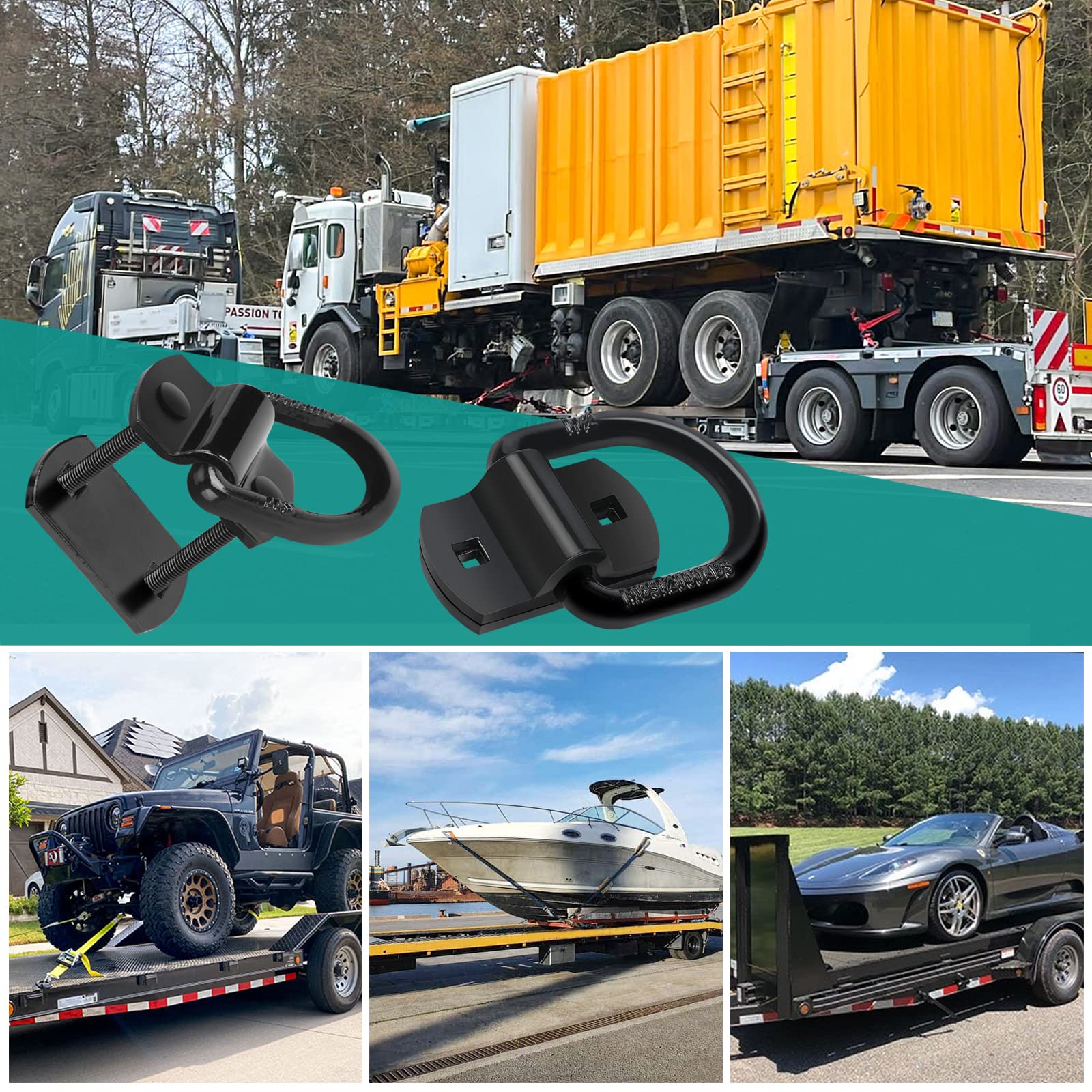 Eapele 1/2" Heavy Duty Bolt-On Forged D Ring Tie-Down Anchors, 12000Lbs Break Strength Anchor Hooks for Trailer Truck Cargo Tie Downs (Pack of 4)