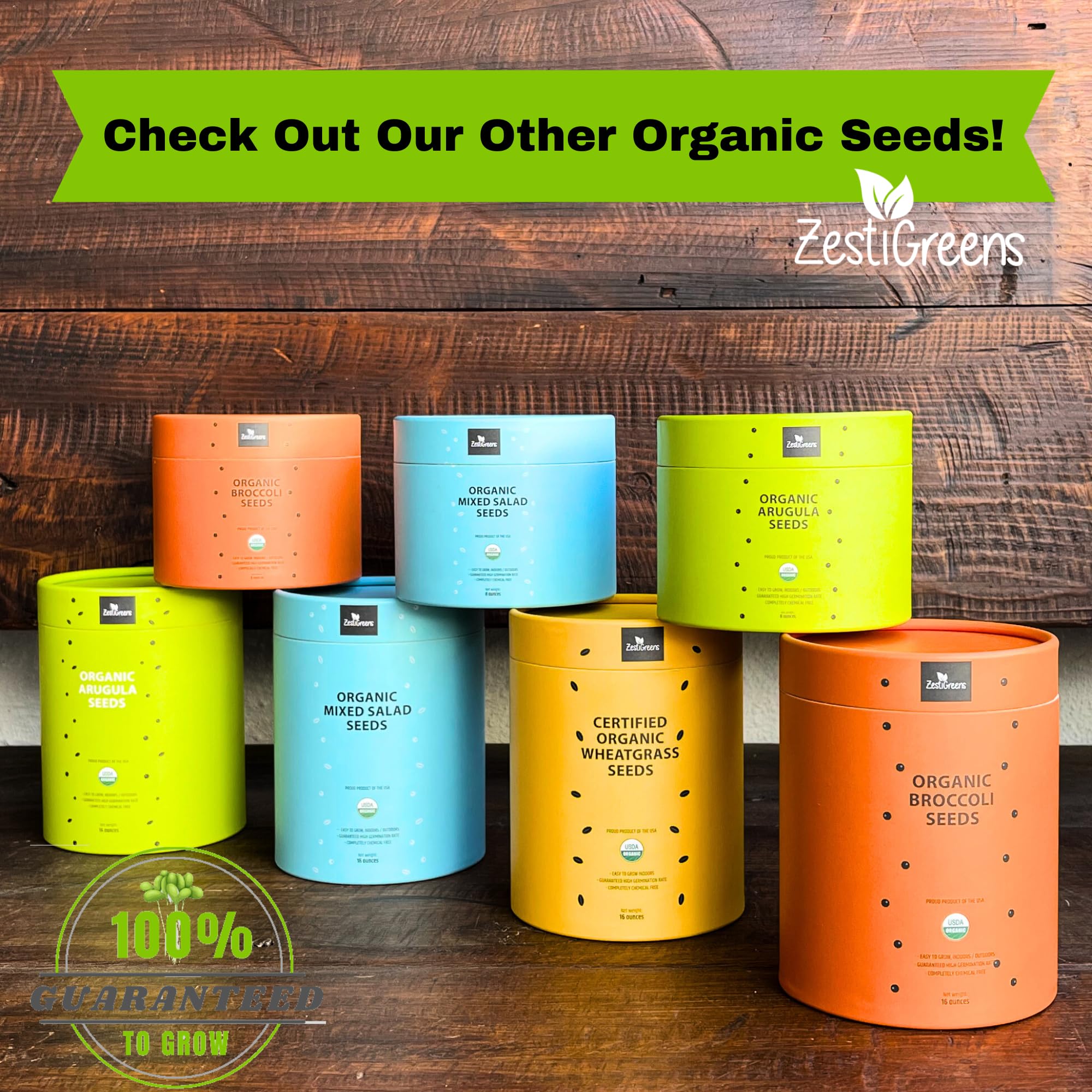Superfood Microgreen Seeds Mix x 1lb. Non GMO Organic Broccoli, Kale, Kohlrabi, Arugula & Cabbage Seeds in Food Grade tin for Easier scooping & Keeping Fresher.