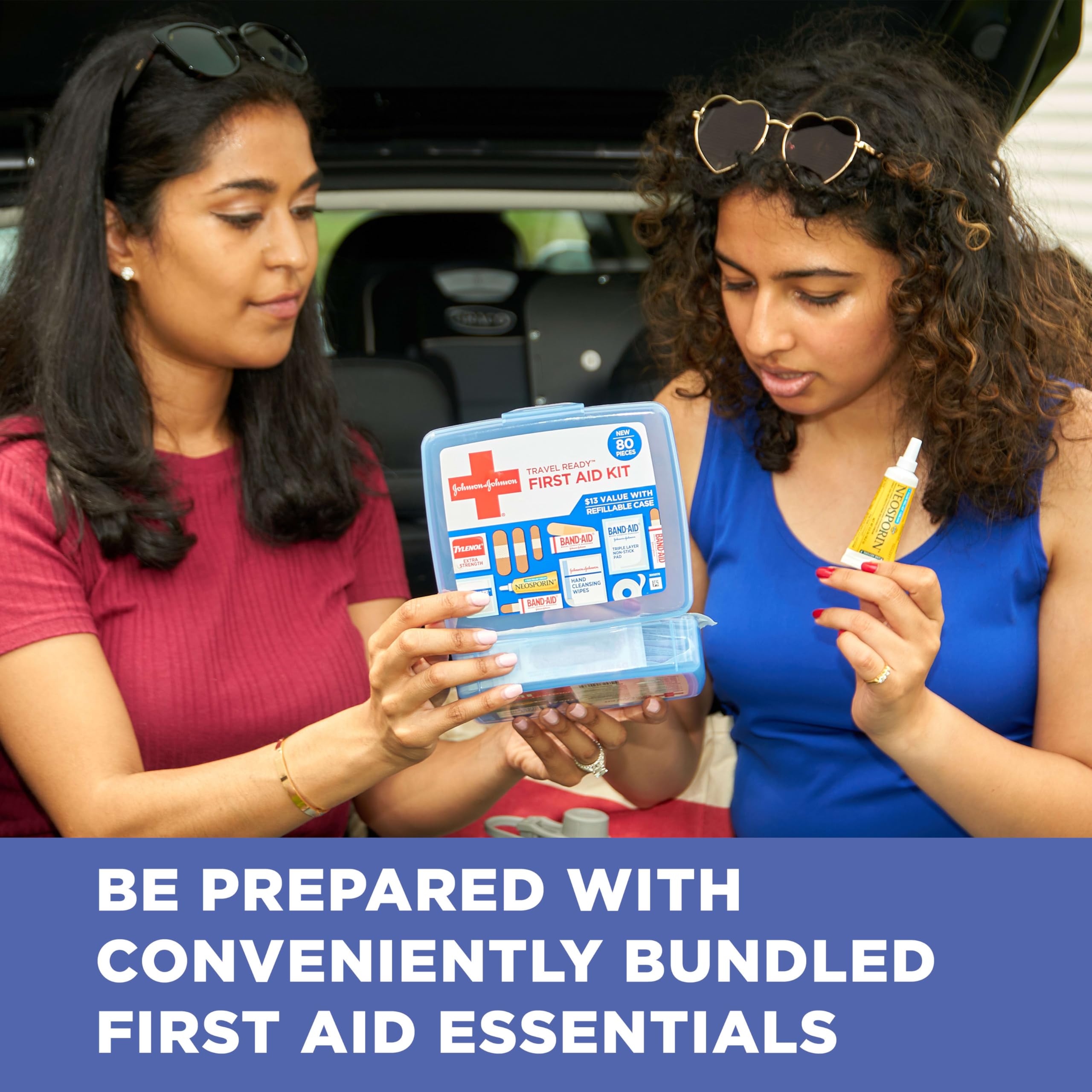 Johnson & Johnson Travel Ready Portable Emergency First Aid Kit, 80 Pieces