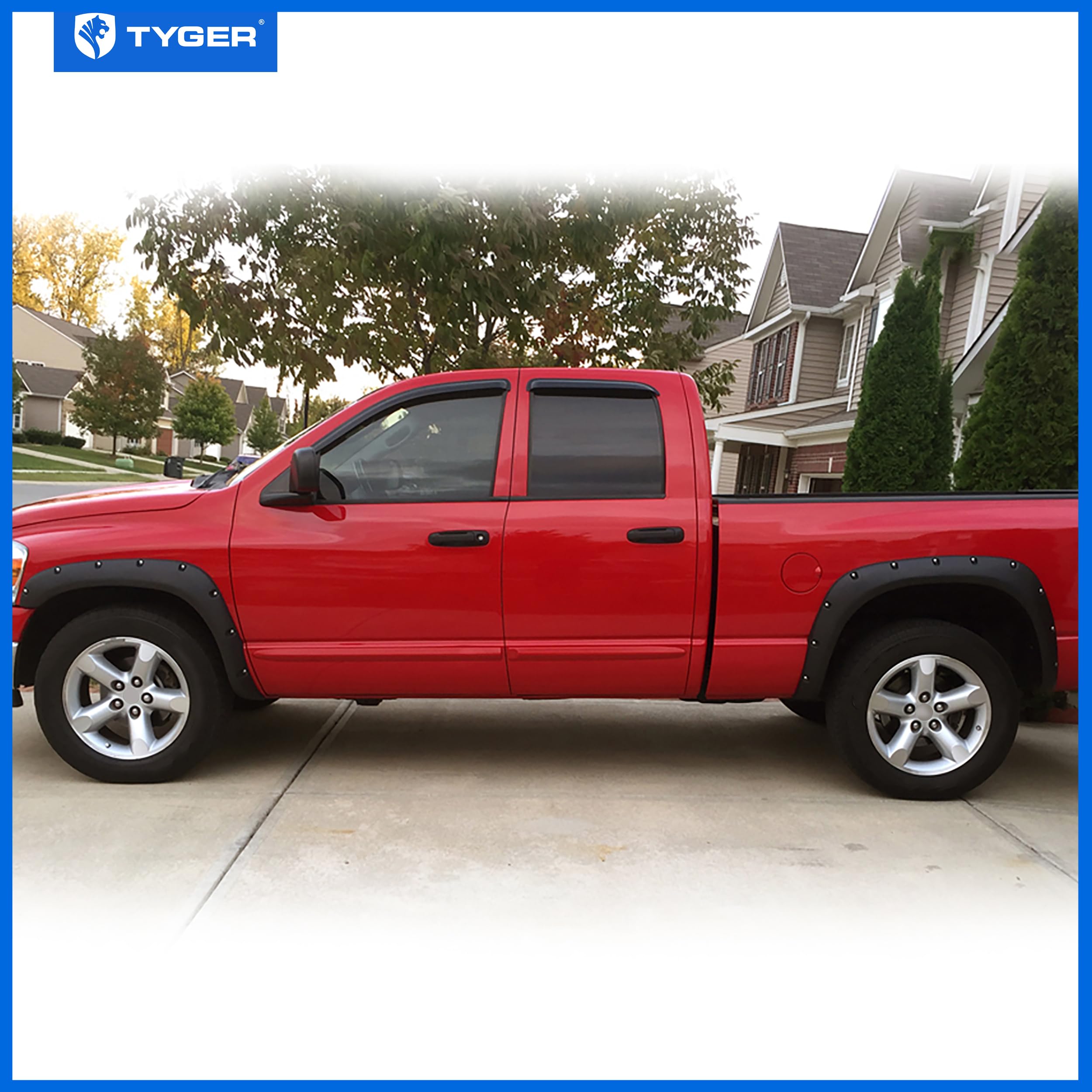 Tyger Auto Fender Flares Compatible with 2002-2008 Dodge Ram 1500; 2003-2009 2500 3500 (Not Fit 06-09 8ft Bed Models), Fine-Textured Paintable Bolt-Riveted Style 4pc | TG-FF8D4078