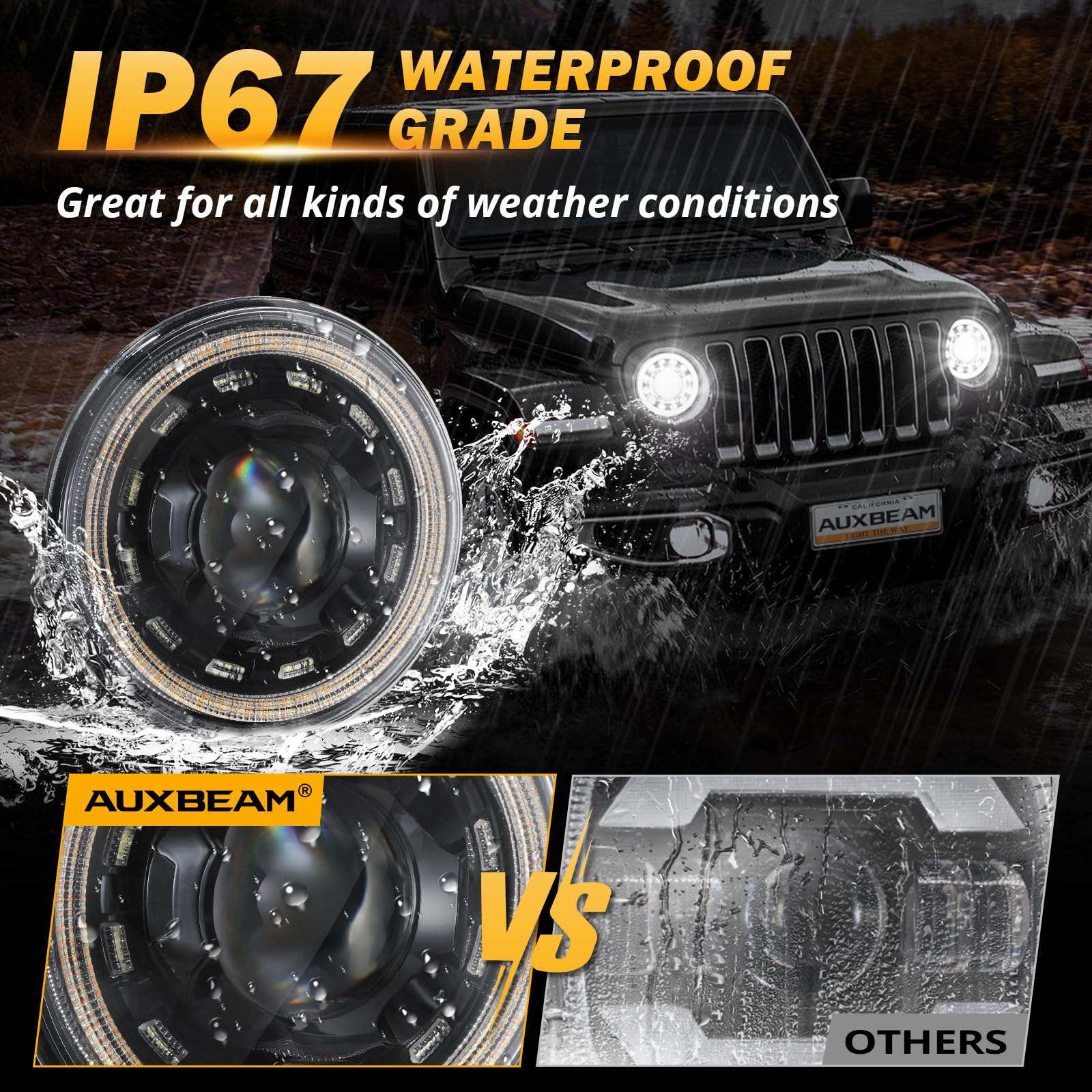 Auxbeam 7'' LED Headlights H6024 with Turn Signal DRL High Low Beam, Round Headlights Compatible with 1997-2017 Jeep Wrangler JK TJ JL Ford, Replacement Headlamps DOT Approved, 2 Years Warranty, Black