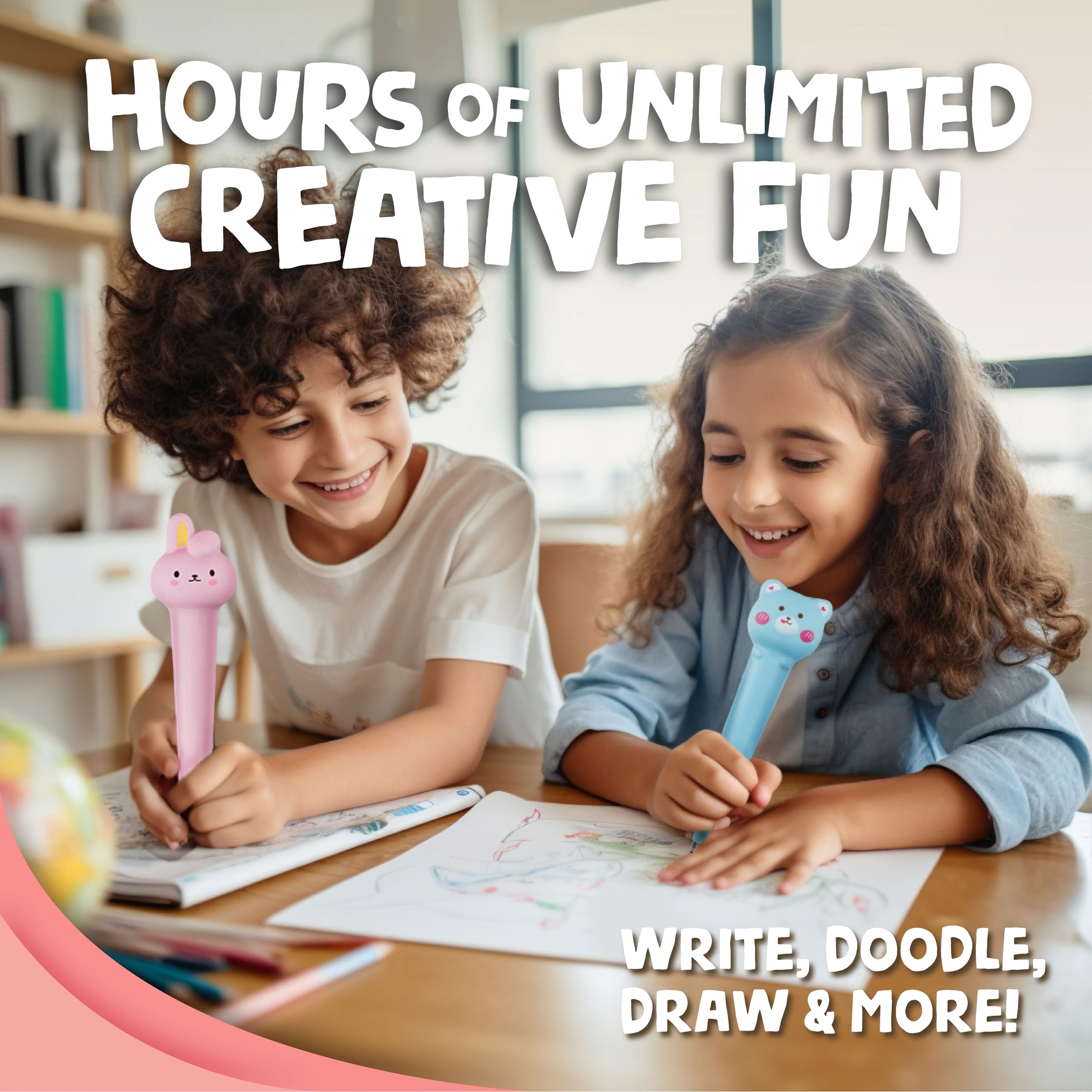 BUNMO Stretch & Write Easter Basket Essentials: 3 pck Cute Gel Pens w/Soft Grip & 6 Refills & Pop Tubes Sensory Toys 8 Pack Large - Non-Mouthable Toy 3+ - Fun Writing for Kids - Gifts for Tweens