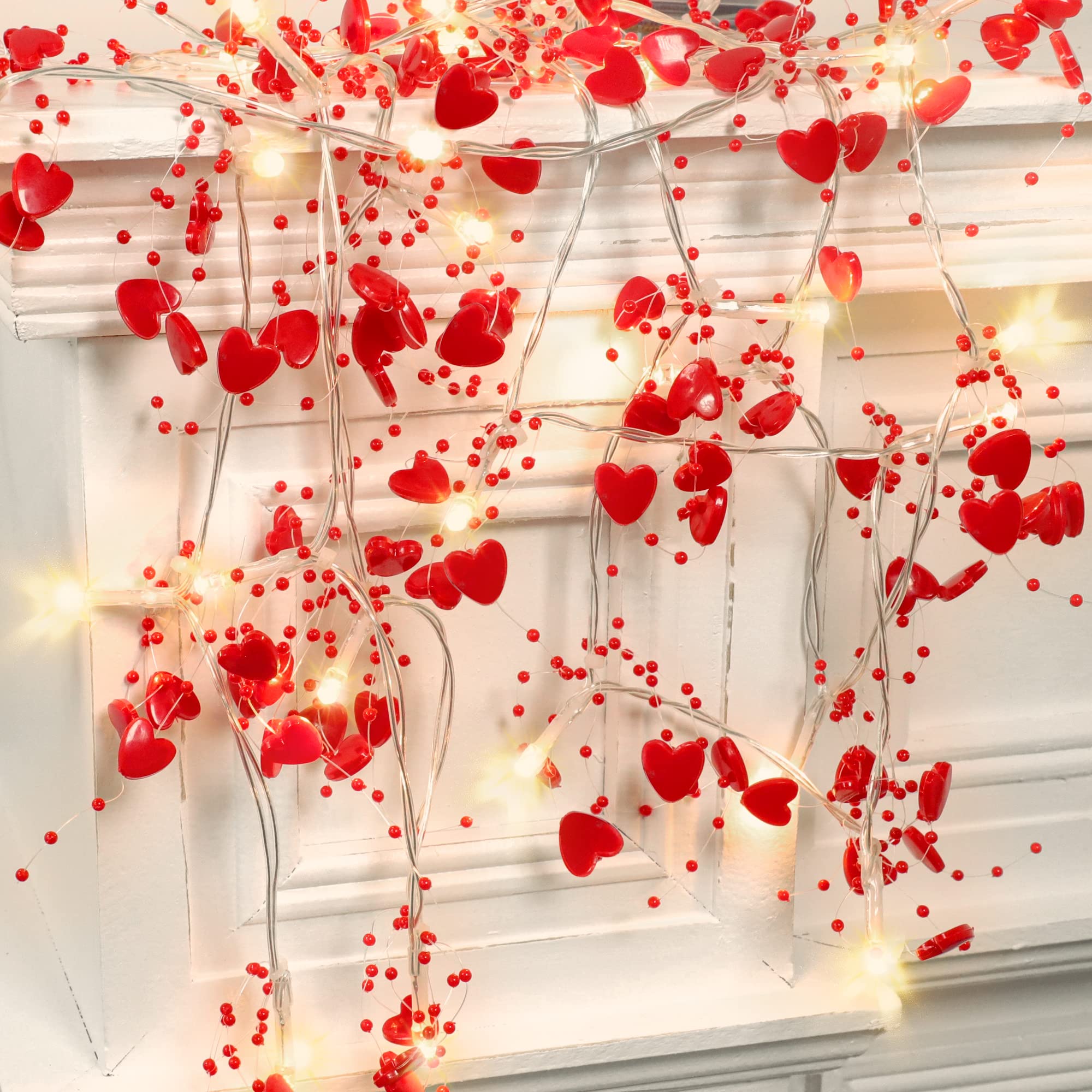 Valentines Day Decor 10FT 30 LED Valentines Day Garland with Lights Red Heart Lights String Battery Operated, Valentines Day Lights for Mantle Tree, Romantic Valentines Day Decoration for Home Bedroom