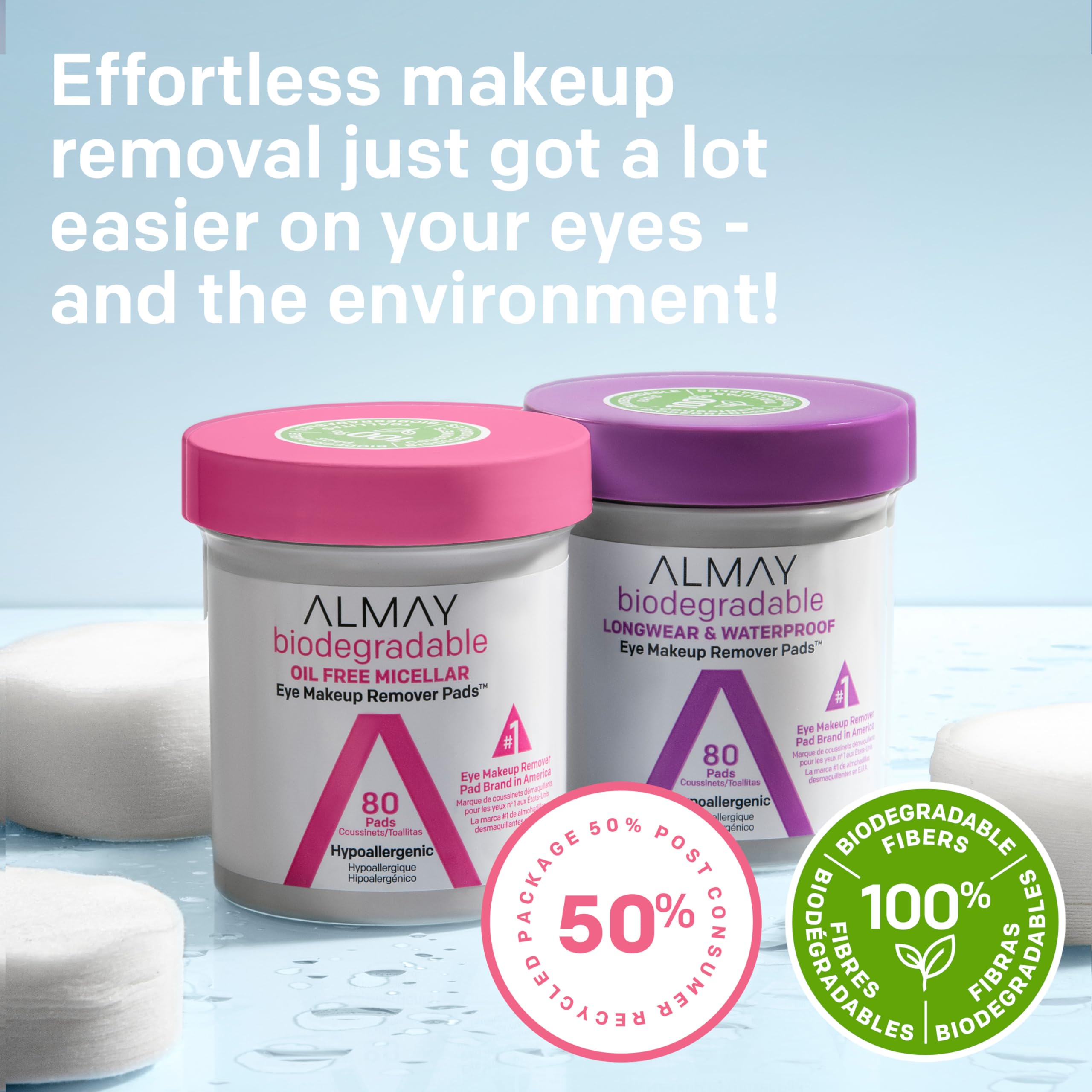 Almay Biodegradable Eye Makeup Remover Pads, Micellar Gentle, Stocking Stuffer for Women, Hypoallergenic, Fragrance-Free, 120 Count (Pack of 1)