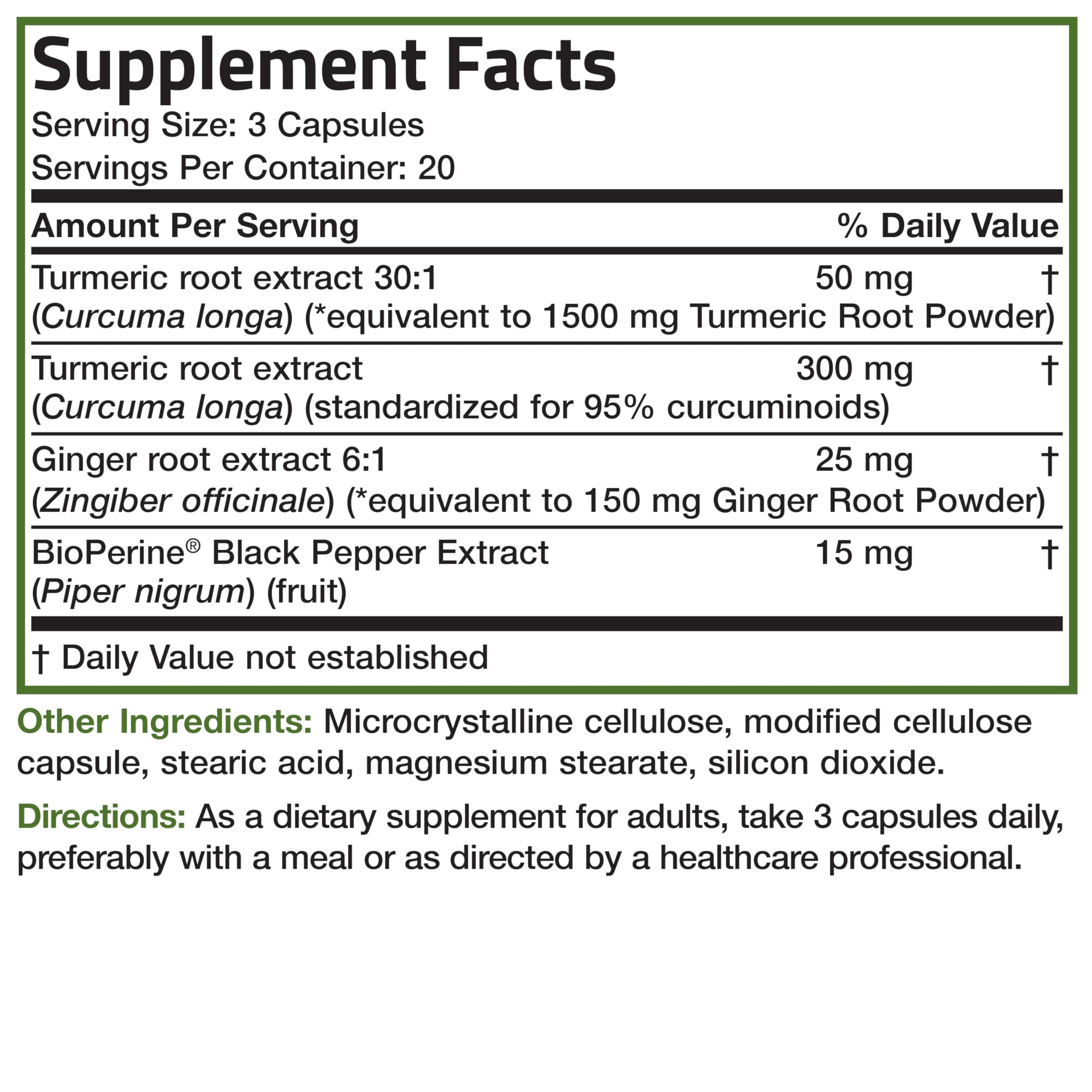 Bronson Turmeric + Ginger Extra Strength Joint Health & Digestion Support with BioPerine, Non-GMO, 60 Vegetarian Capsules