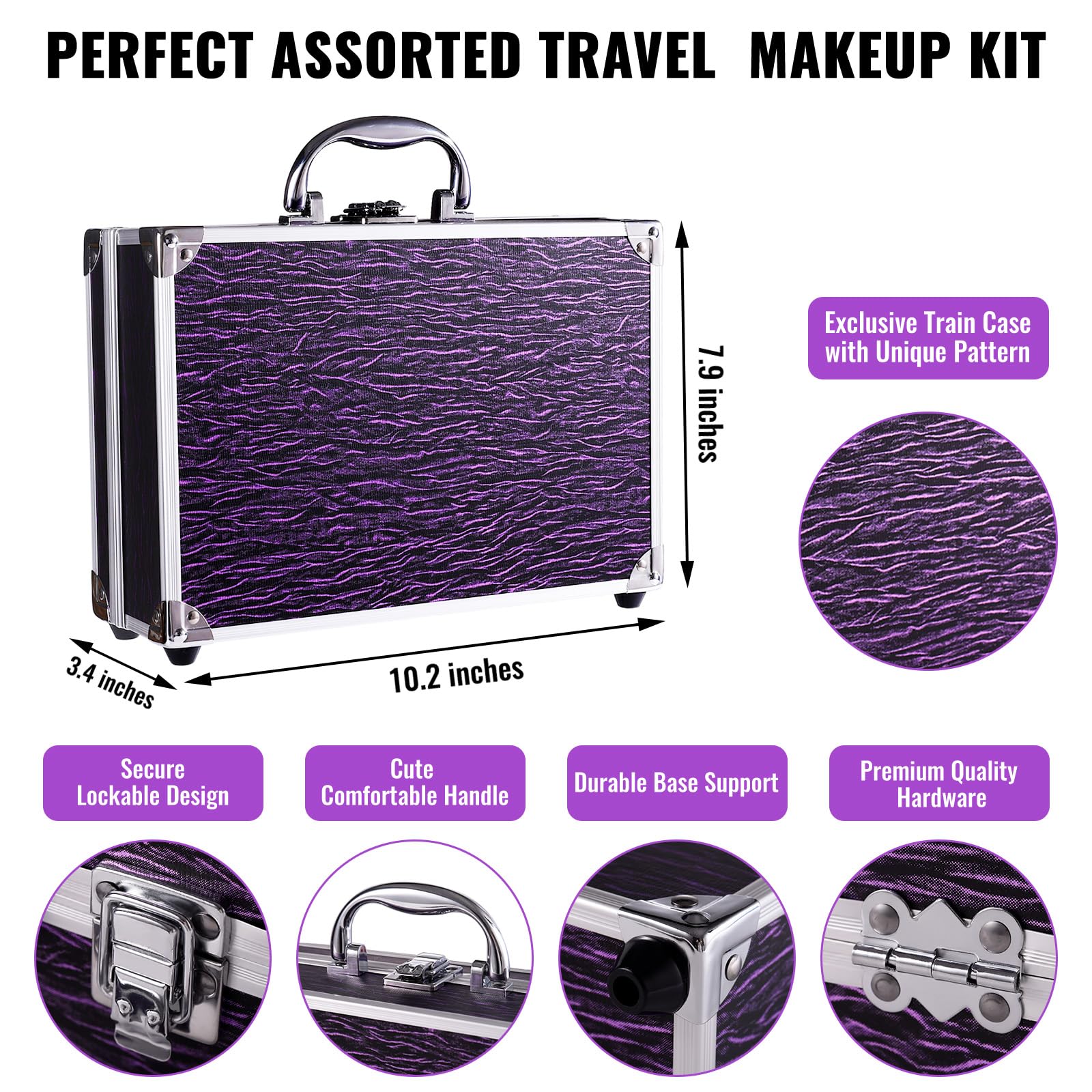 Makeup Kit for Teen Girls & Women Full Kit, Beauty Train Case with Starter Cosmetic Set, Make Up Valentine's Day Gift Box with Eyeshadow,Lipgloss,Highlighter,Blush,Lip&Eye Pencils,Brush & More(Purple)