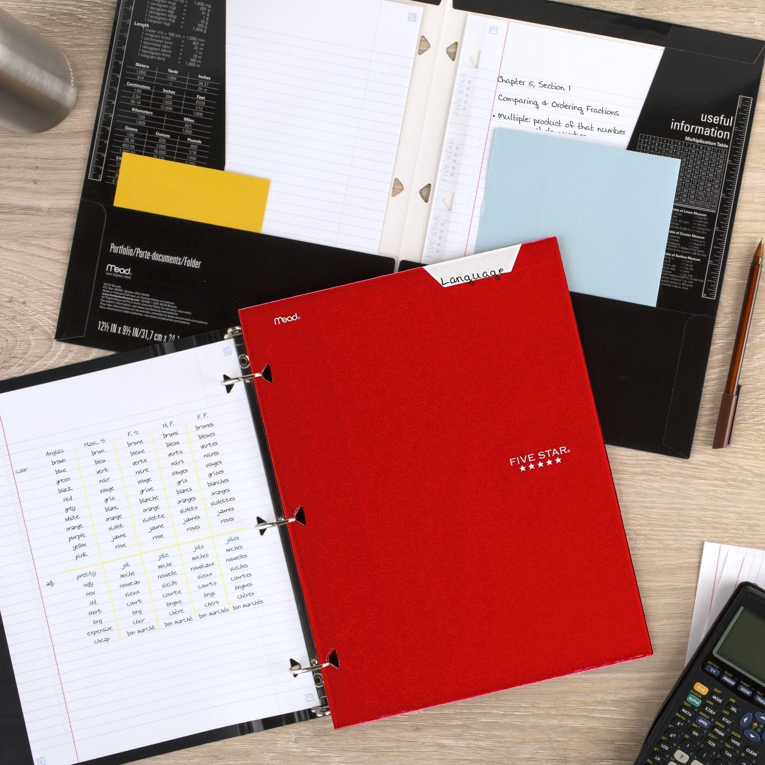 Five Star 4 Pocket Folders, 6 Pack, Paper Folders, Fits 3-Ring Binders, Holds 8-1/2" x 11" Paper, Writable Label, Tidewater Blue, Harvest Yellow, Amethyst Purple, Forest Green, Fire Red, Black (38056)