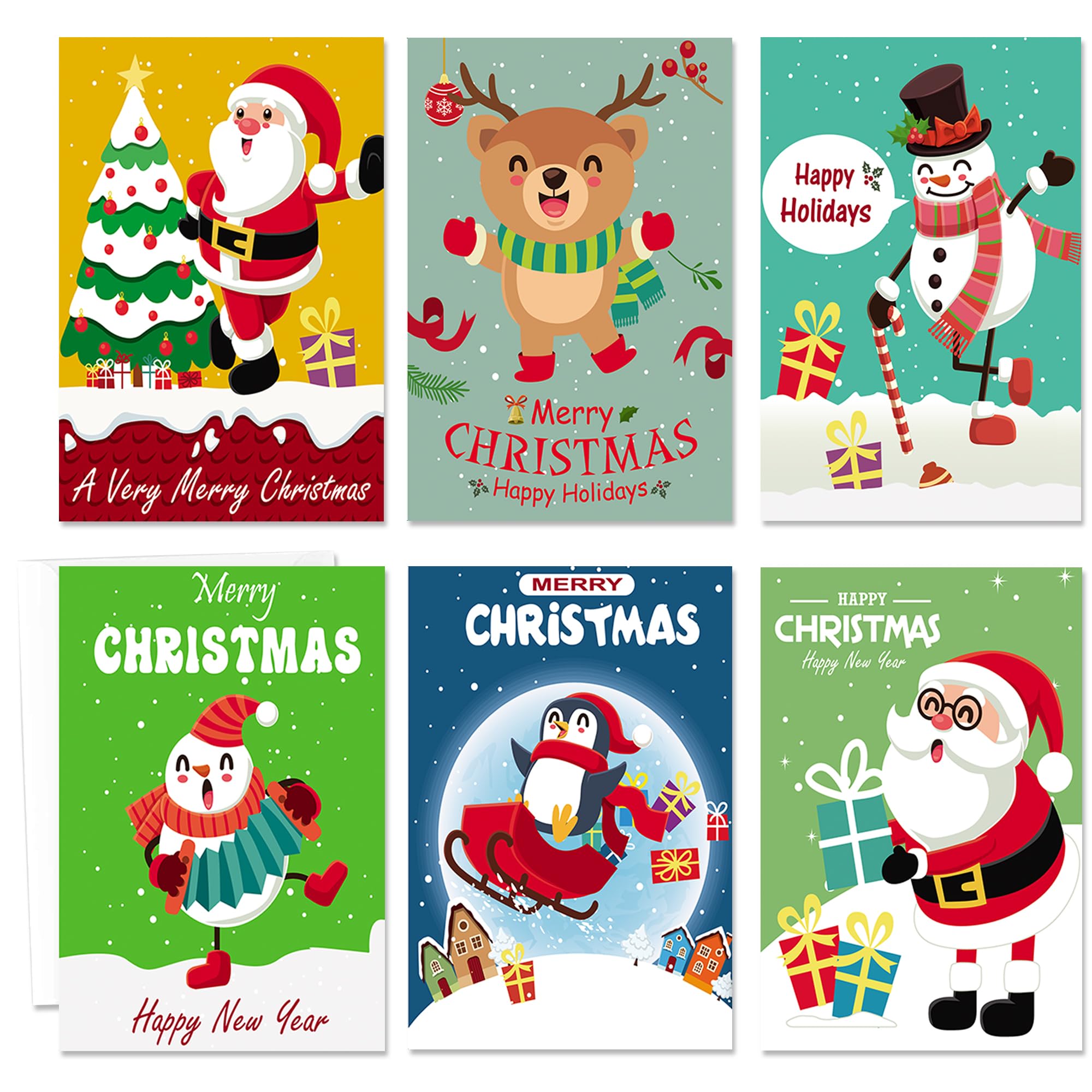 24 Pack Christmas Cards Bulk - 4" x 6" Fun & Festive Designs, Blank Inside, Christmas Holiday New Years Greeting Cards, 6 Assorted Designs Christmas Cards With Envelopes, Winter Cards (Santa Claus)