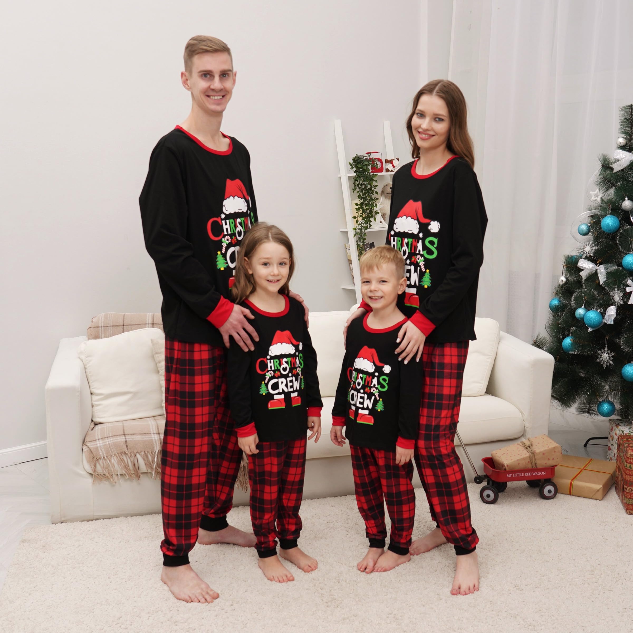 Manooby Christmas Pajamas for Family,Christmas Pajamas Matching Sets,Family Xmas Pjs for Dog (M,Style 07 (Black Red)