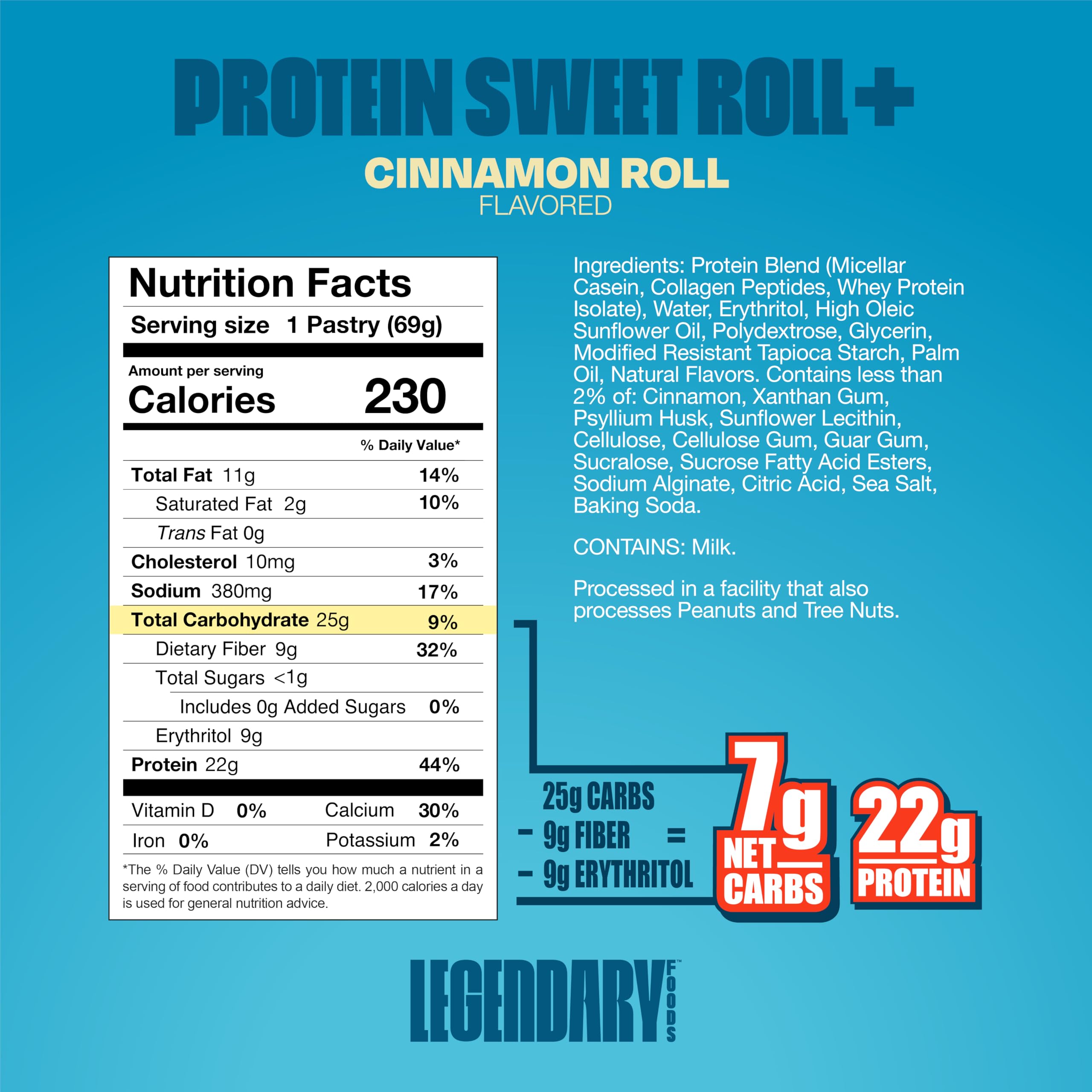 Legendary Foods 22 gram High Protein Sweet Roll+ Bars Premium Boosted - Low Carb Meal Replacement Snack Bar - 10 Gluten Free Protein Snacks - Healthy Keto Snack Box - Low Sugar Diabetic Friendly