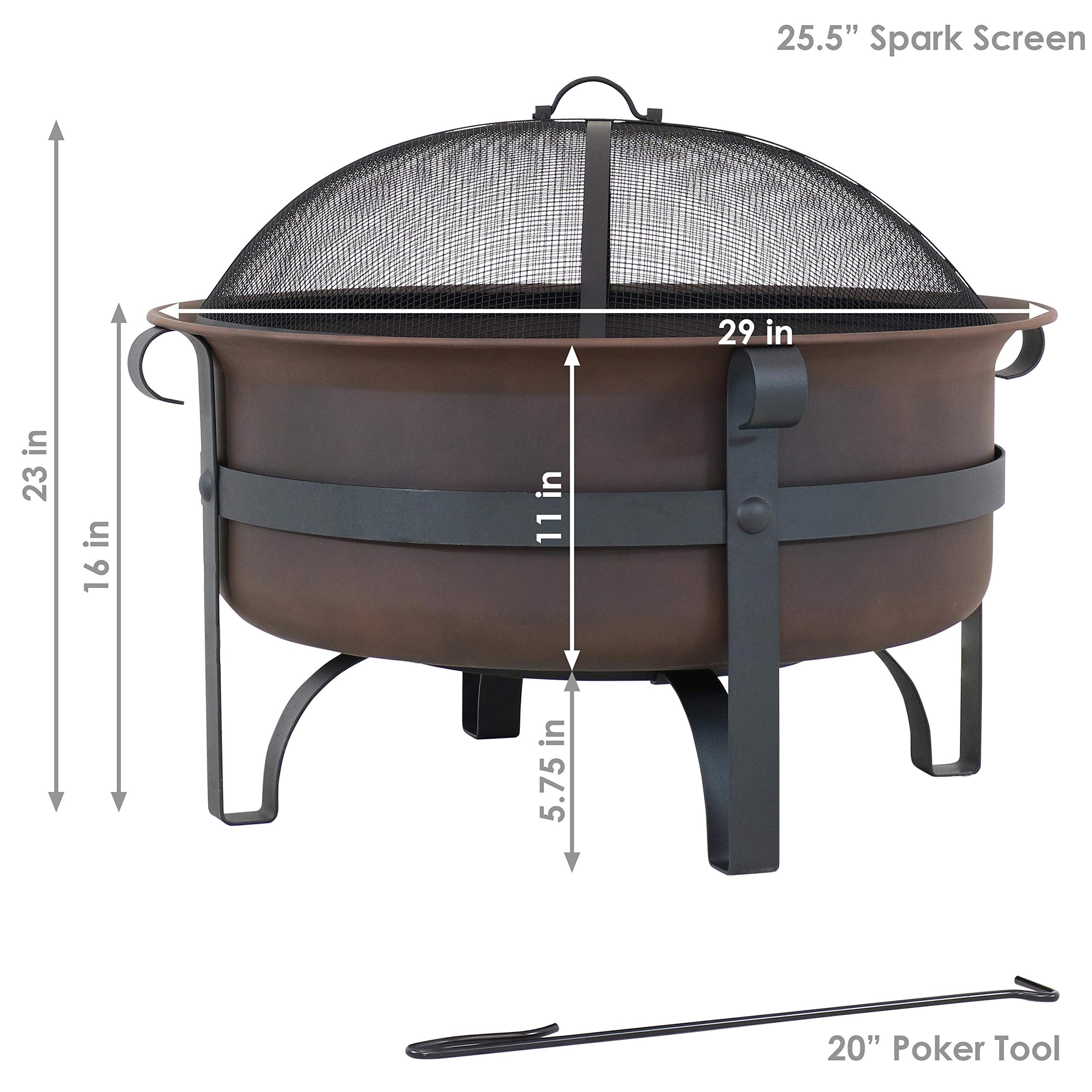 Sunnydaze 29-Inch Wood-Burning Outdoor Fire Pit - Bronze Cauldron Wood Fire Pit for Outside - Includes Poker and Spark Screen