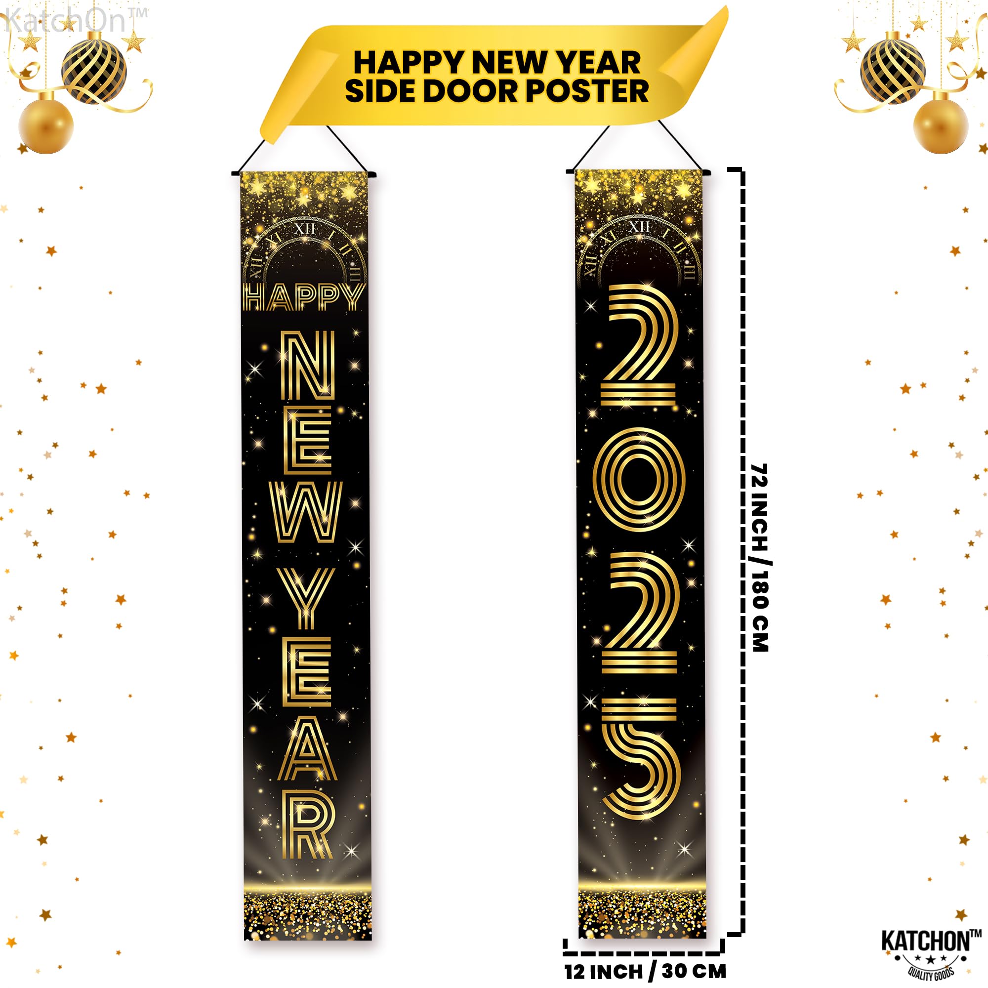 KatchOn, Happy New Years Door Banner 2025 - Large 72x12 Inch | Happy New Year 2025 Banner, New Years Decorations 2025 | Happy New Year Banner, New Years Eve Party Supplies 2025 | Happy New Year Sign