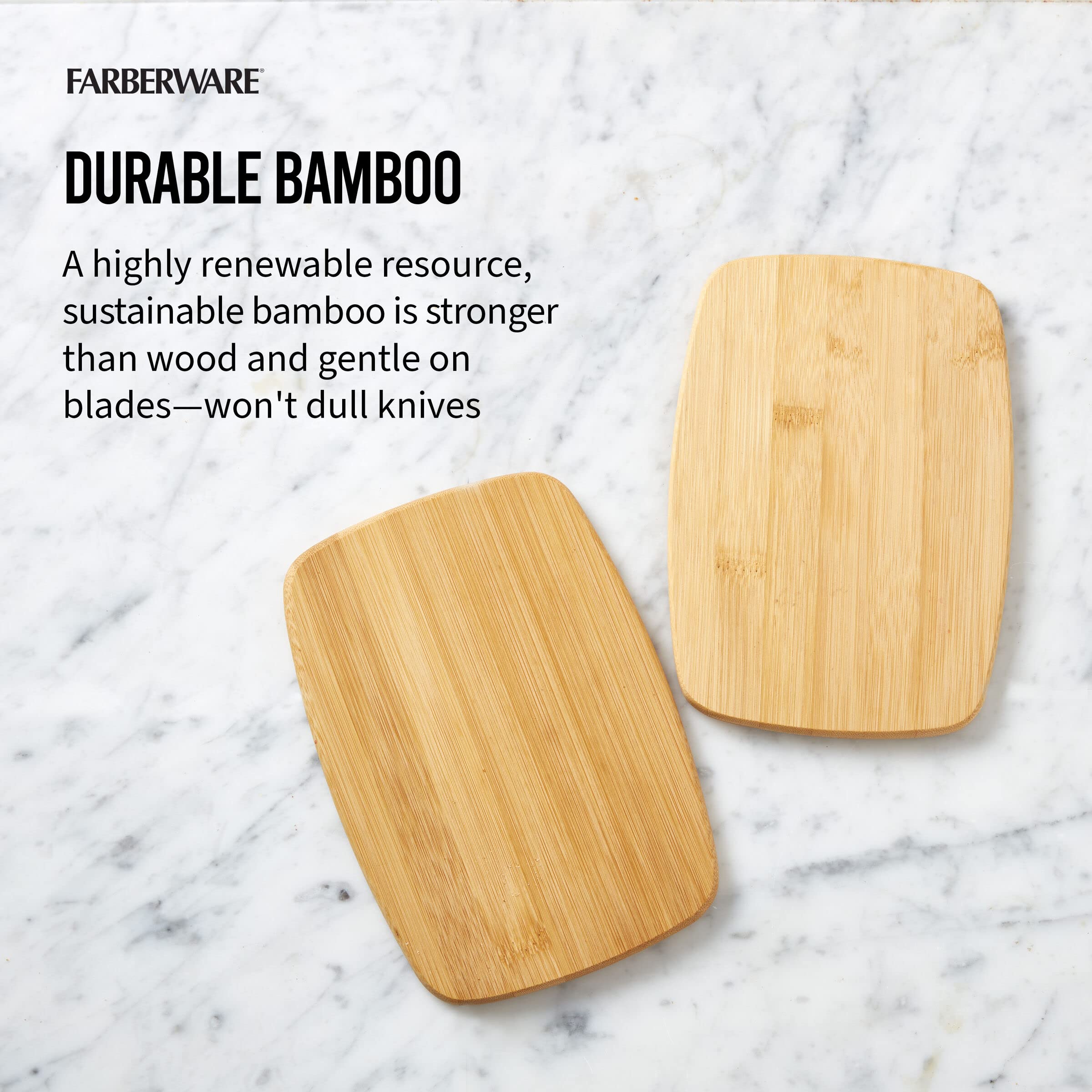 Farberware 4-Piece Kitchen Reversible Chopping Boards for Meal Prep and Serving, Charcuterie Board Set, Wood Cutting Boards, Assorted Sizes, Bamboo