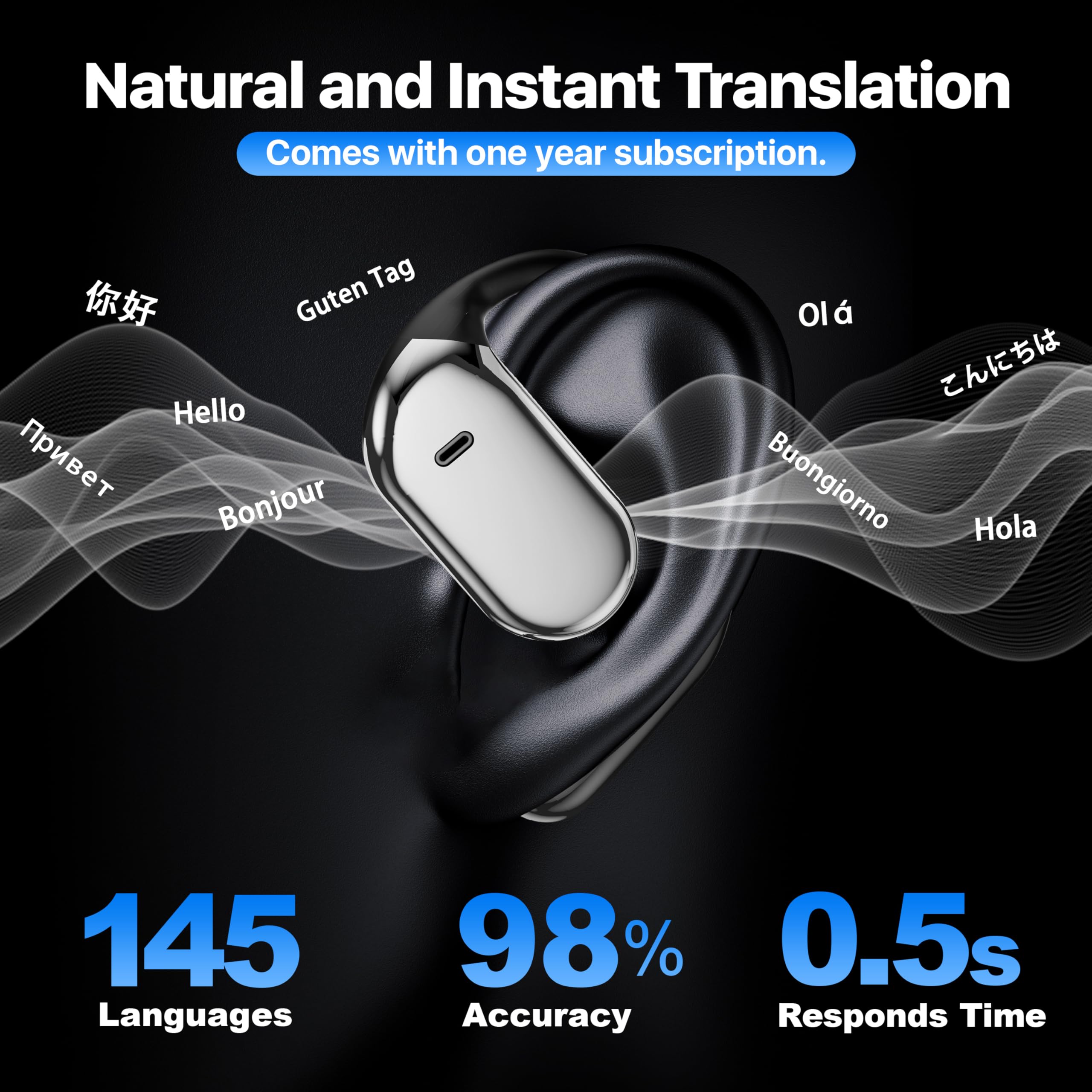 Real Time Language Translator Earbuds, AI Language Translator Earphone 3-in-1 Accents & Long Battery Life Translation Earbuds TWS 144 Languages & 8 Offline for Travel Business,Dark Chocolate