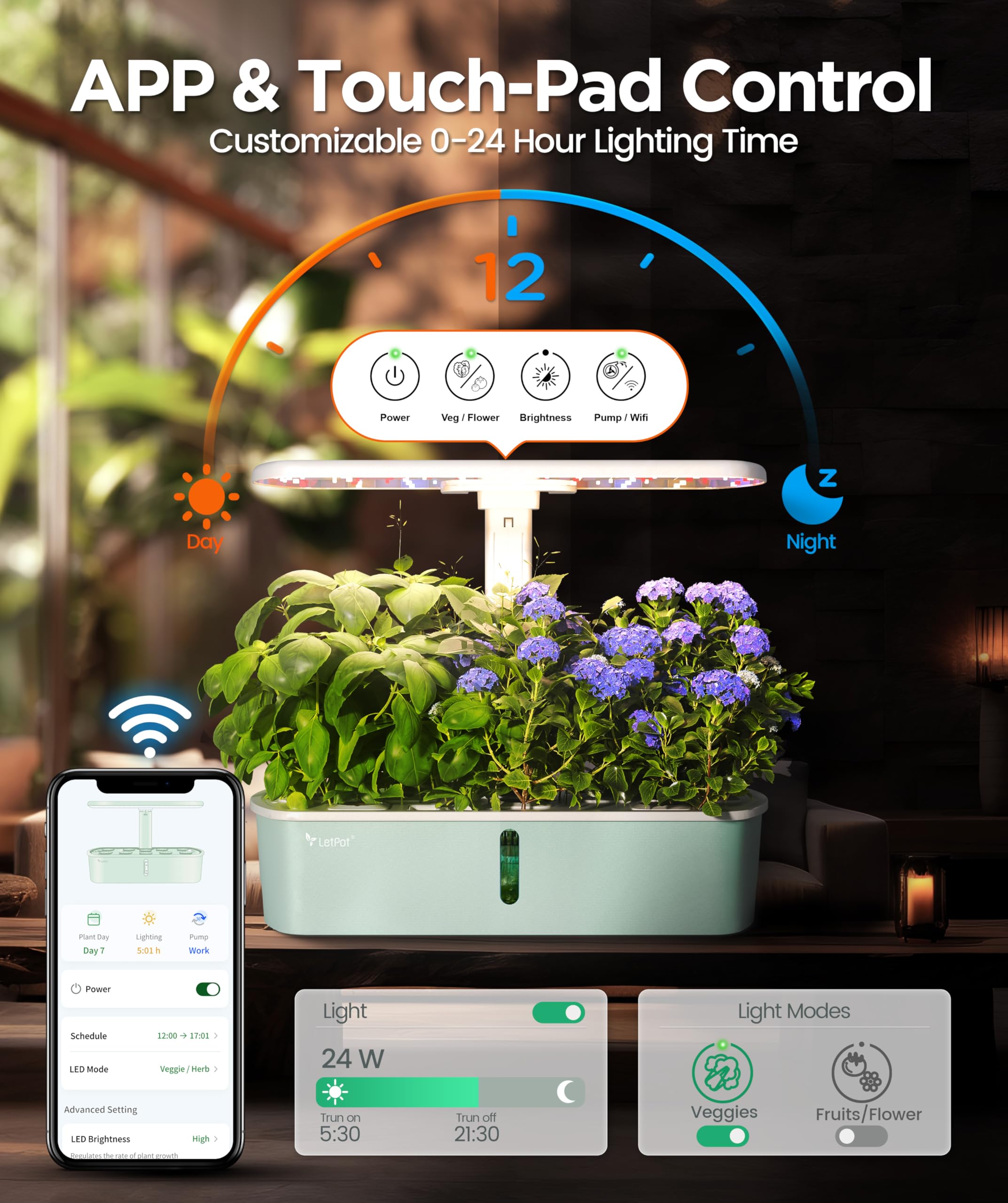 LETPOT LPH-Air Hydroponics Growing System Kits, APP & WiFi Controlled Smart Indoor Garden with 24W Grow Light Full Spectrum, 10 Pods Planter Indoor Gardening for Gifts, Kitchen, Vegetable