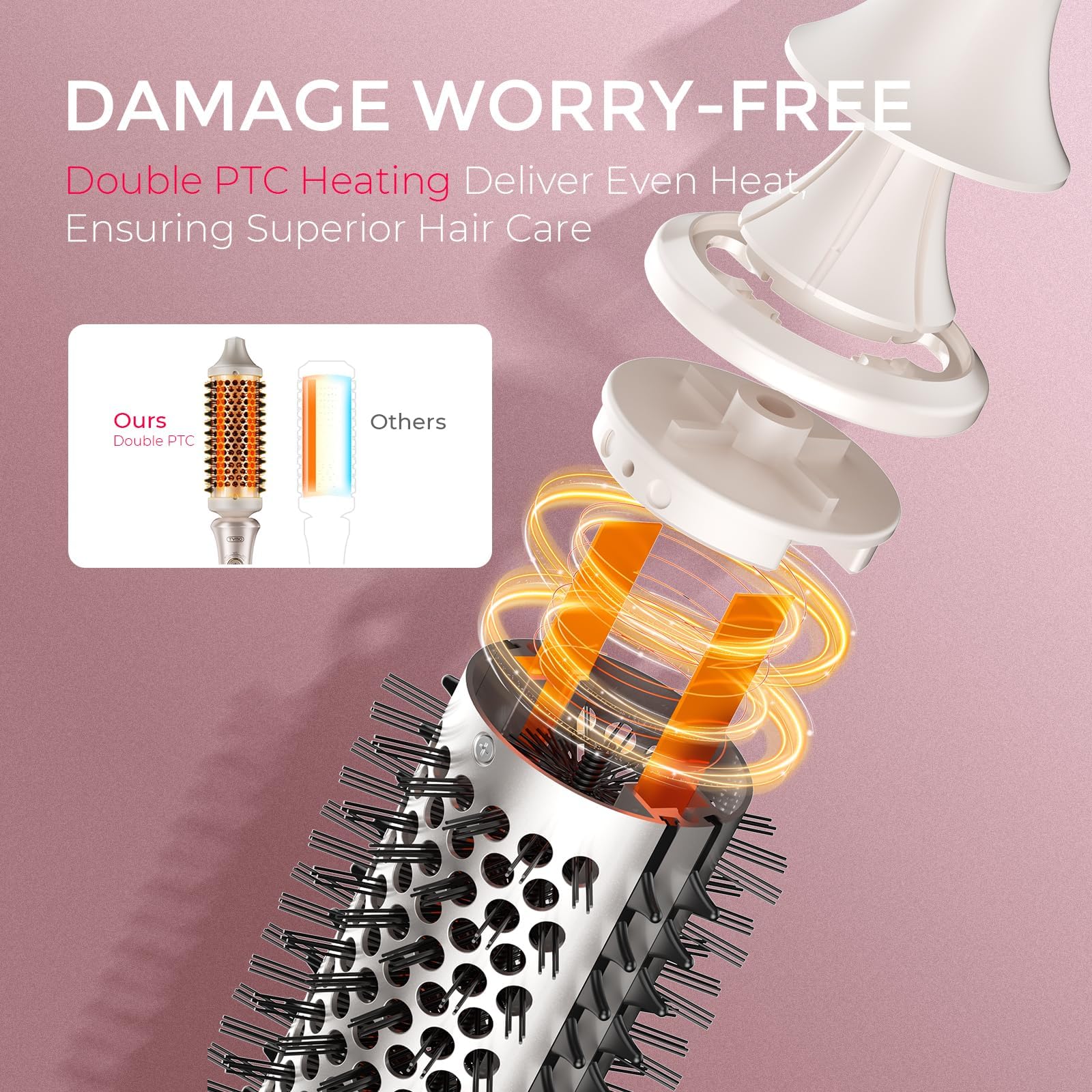 TYMO Thermal Brush Heated Round Brush - STYLUX Blowout Volumizer with Flexi-Fit Tech for Hair Straightening, Curling Styler Tool, Hair Straightener and Curler 2 in 1, Dual Voltage, Quick & Easy, Gold