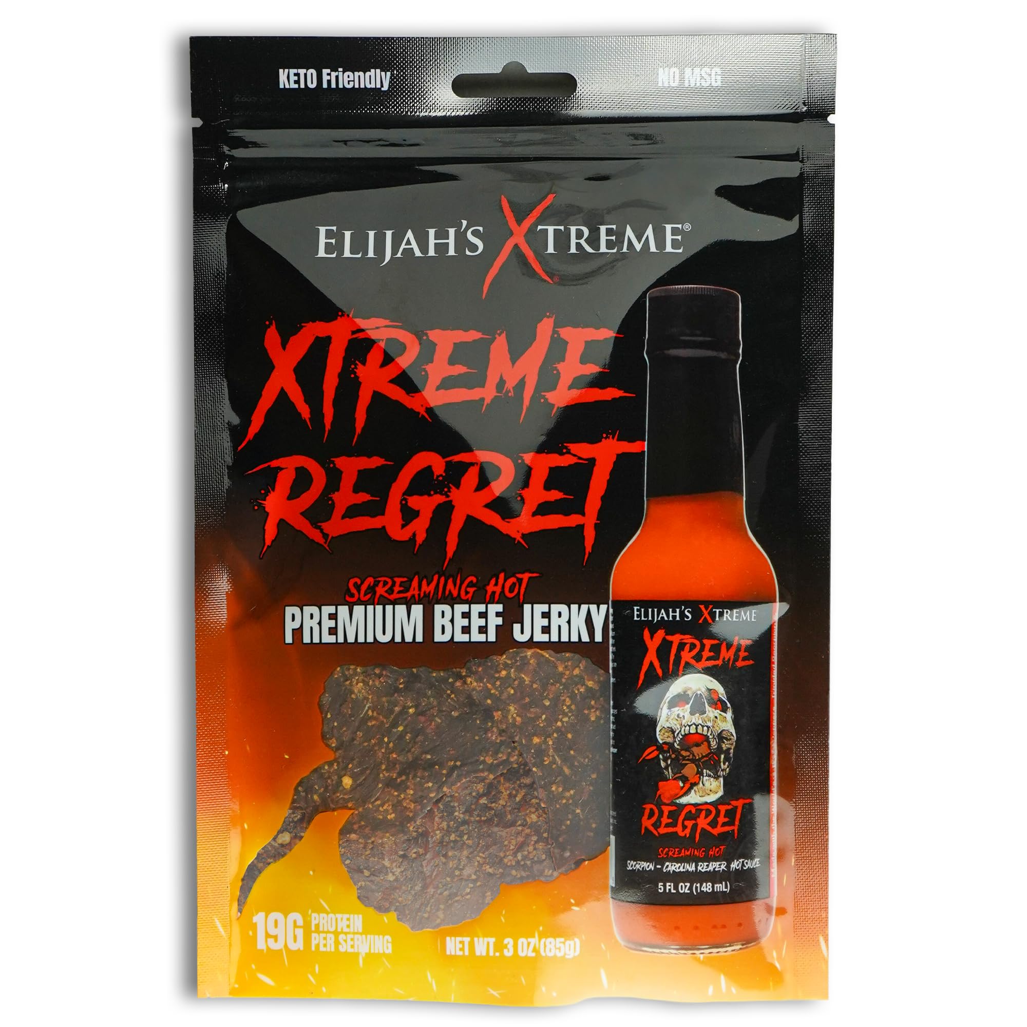 Elijah's Xtreme Regret Spicy Beef Jerky, Carolina Reaper Hot Beef Jerky, Premium Beef Jerky Snack Packs, Perfect for Snack Lovers