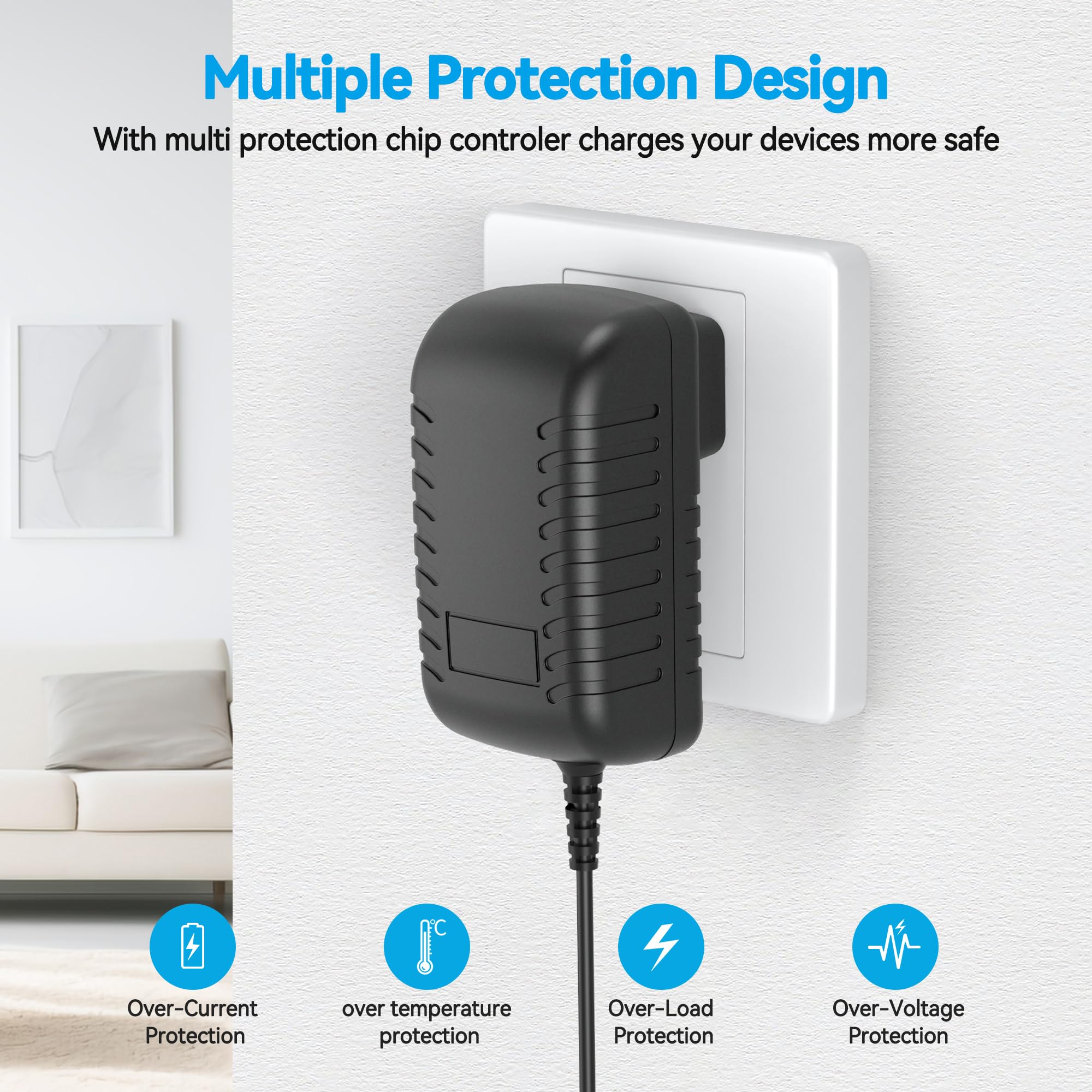 Wall AC Adapter Power Cord Compatible with RESTECK,Vellax,Medcursor,Mirakel,InvoSpa Shiatsu Back Shoulder and Neck Massager Charger Power Supply 12V Only Fit for 12V Massager