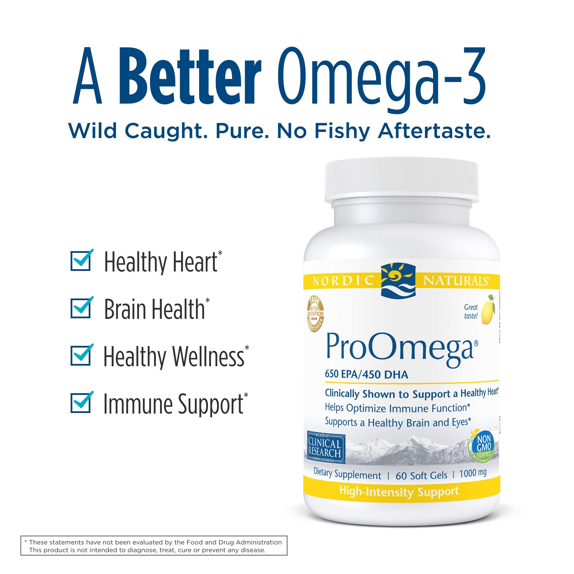 Nordic Naturals ProOmega, Lemon Flavor - 60 Soft Gels - 1280 mg Omega-3 - High Potency Fish Oil with EPA & DHA - Promotes Brain, Eye, Heart, & Immune Health - Non-GMO - 30 Servings