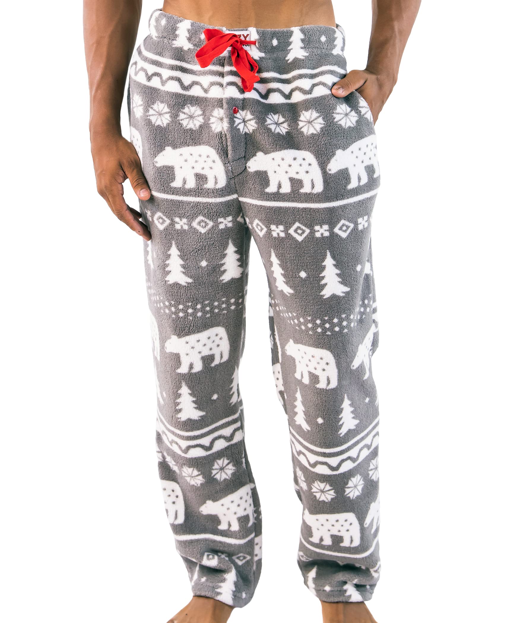 Lazy One Men's Fleece Pajama Pants, Nordic Fleece Pajama Bottoms for Men, Winter (Nordic Bear, Large)